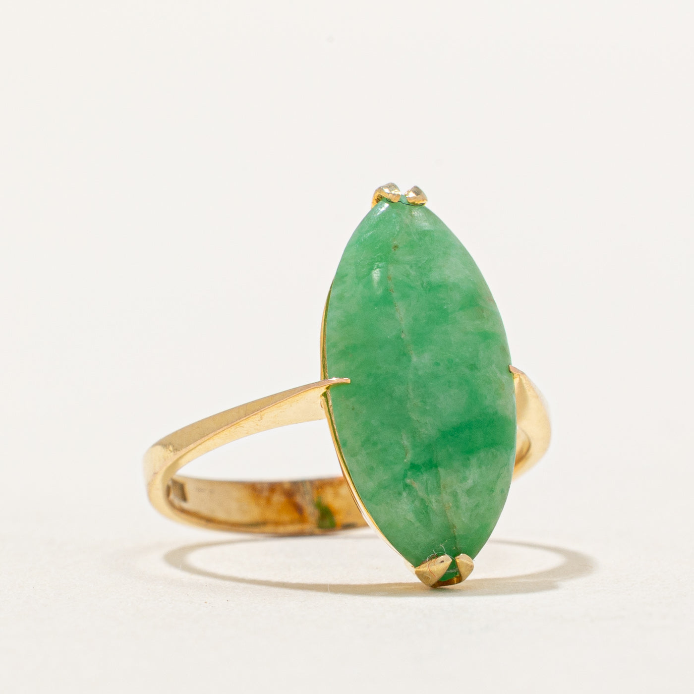 Solitaire Marquise Cabochon Jade Cocktail Ring - 3.60ct Genuine Green Jadeite - Size 4.5 - Vintage Inspired Statement Jewelry for Women - Perfect for Weddings, Parties & Special Occasions