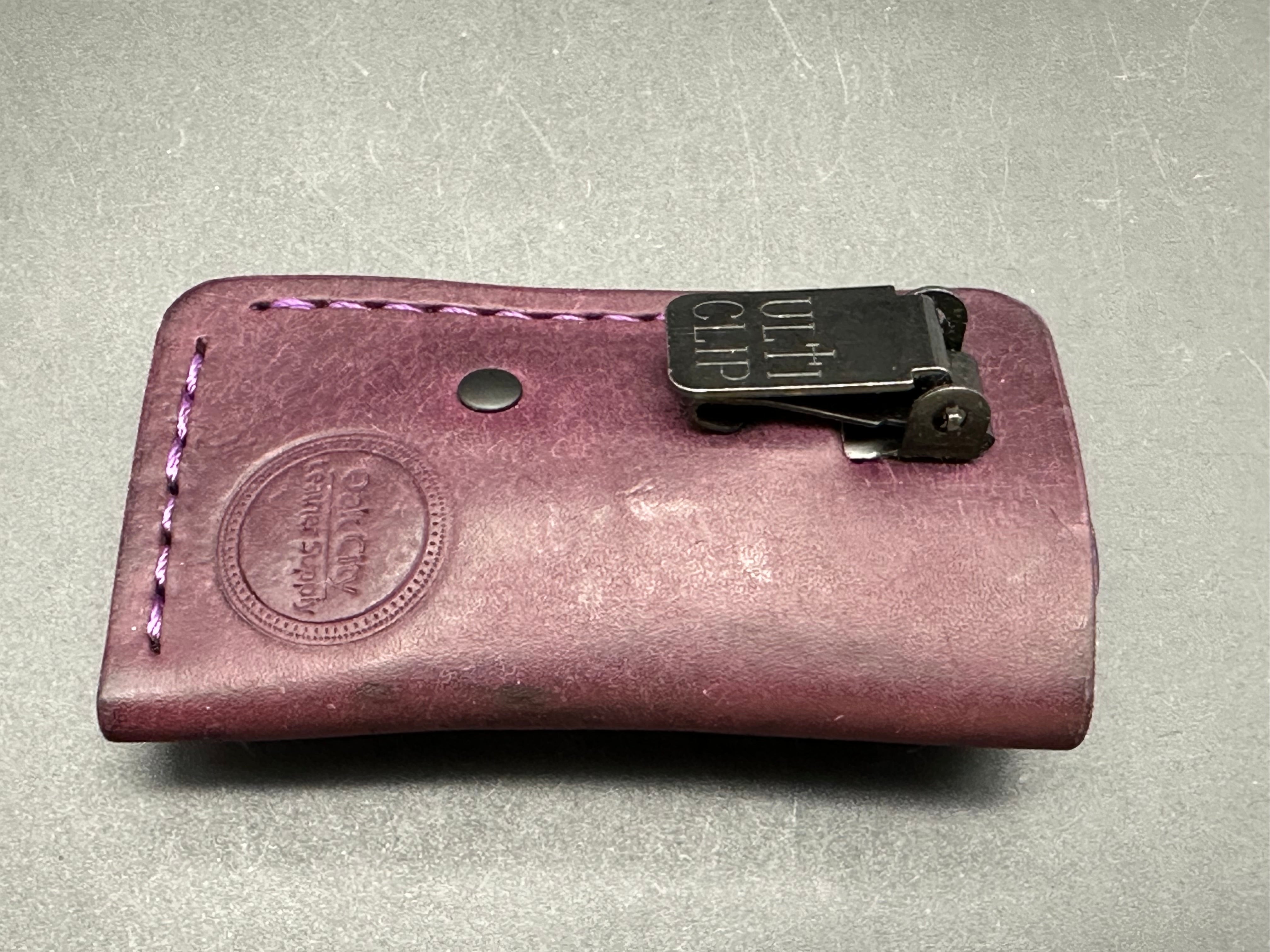Kaviso QSP Penguin Mini Pocket Knife - Purple Titanium & Timascus Blade with Custom Purple Oak City Leather Slip | EDC, Outdoor, Camping & Everyday Carry Accessories