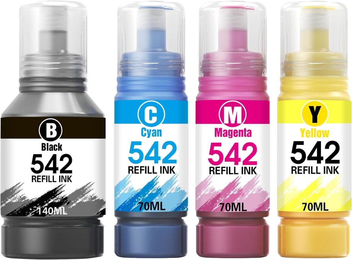 Compatible Epson 542 Ink Bottles 4-Pack (1 Black, 1 Cyan, 1 Magenta, 1 Yellow) - High-Quality Printer Ink Refill for Epson EcoTank Printers - Perfect for Home, Office & Photo Printing