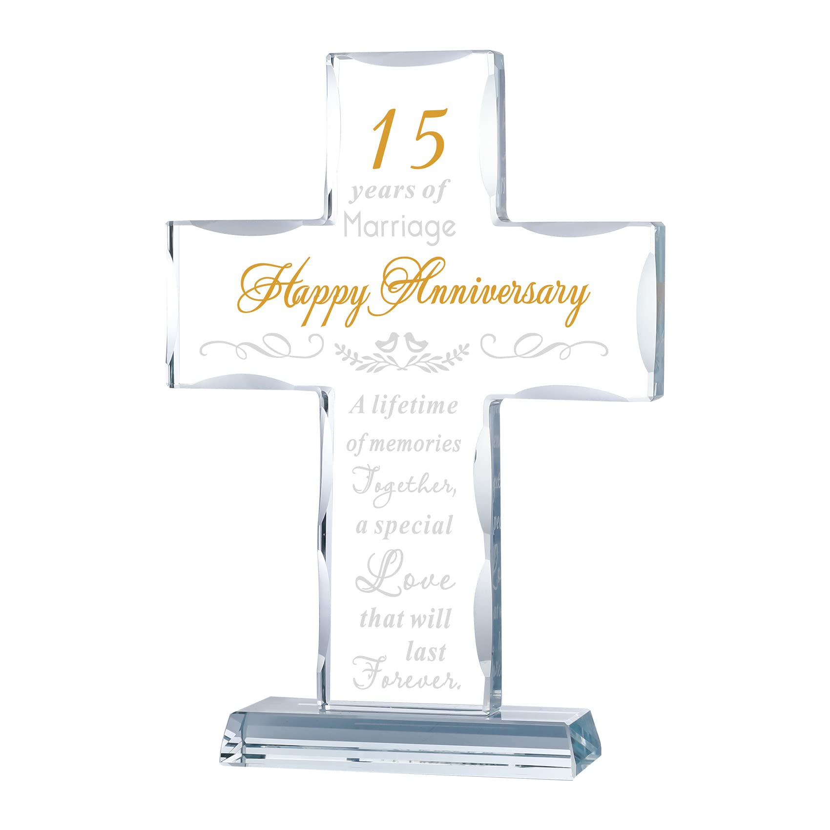 15th Anniversary Glass Cross Gift for Couples - Romantic Wedding Anniversary Present for Him & Her - 15 Years Marriage Keepsake - Perfect for Christian Celebrations, Vow Renewals & Milestone Gifts