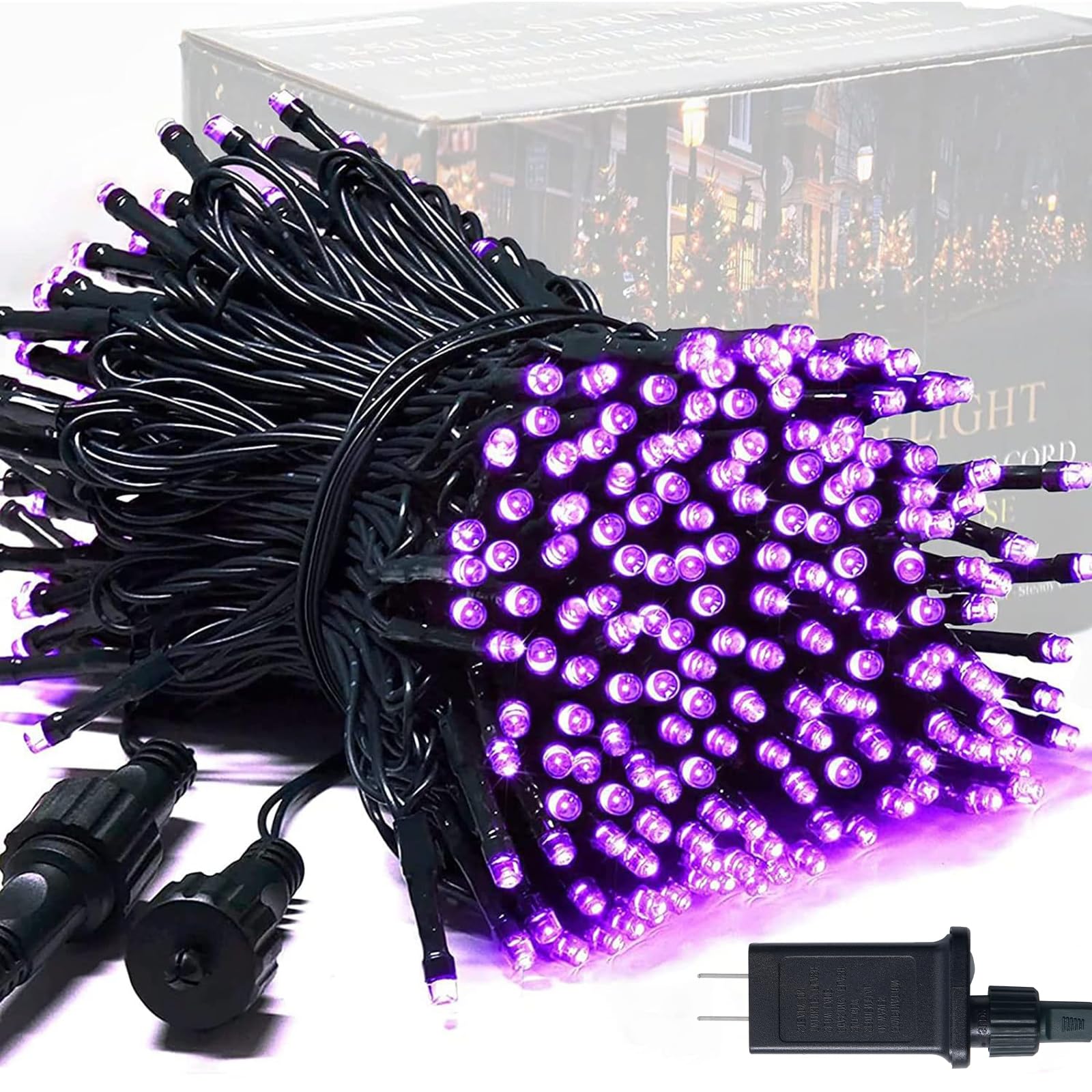JMEXSUSS 250 LED Halloween String Lights - 91.5ft Waterproof Purple Outdoor Fairy Lights with 8 Lighting Modes | Connectable Christmas Tree Lights for Yard, Patio, Party & Holiday Decorations | Perfect for Halloween, Christmas, Weddings and Outdoor Events