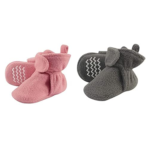 Hudson Baby Fleece Booties 2-Pack, Pink & Gray 0-6M - Cozy Winter Footwear