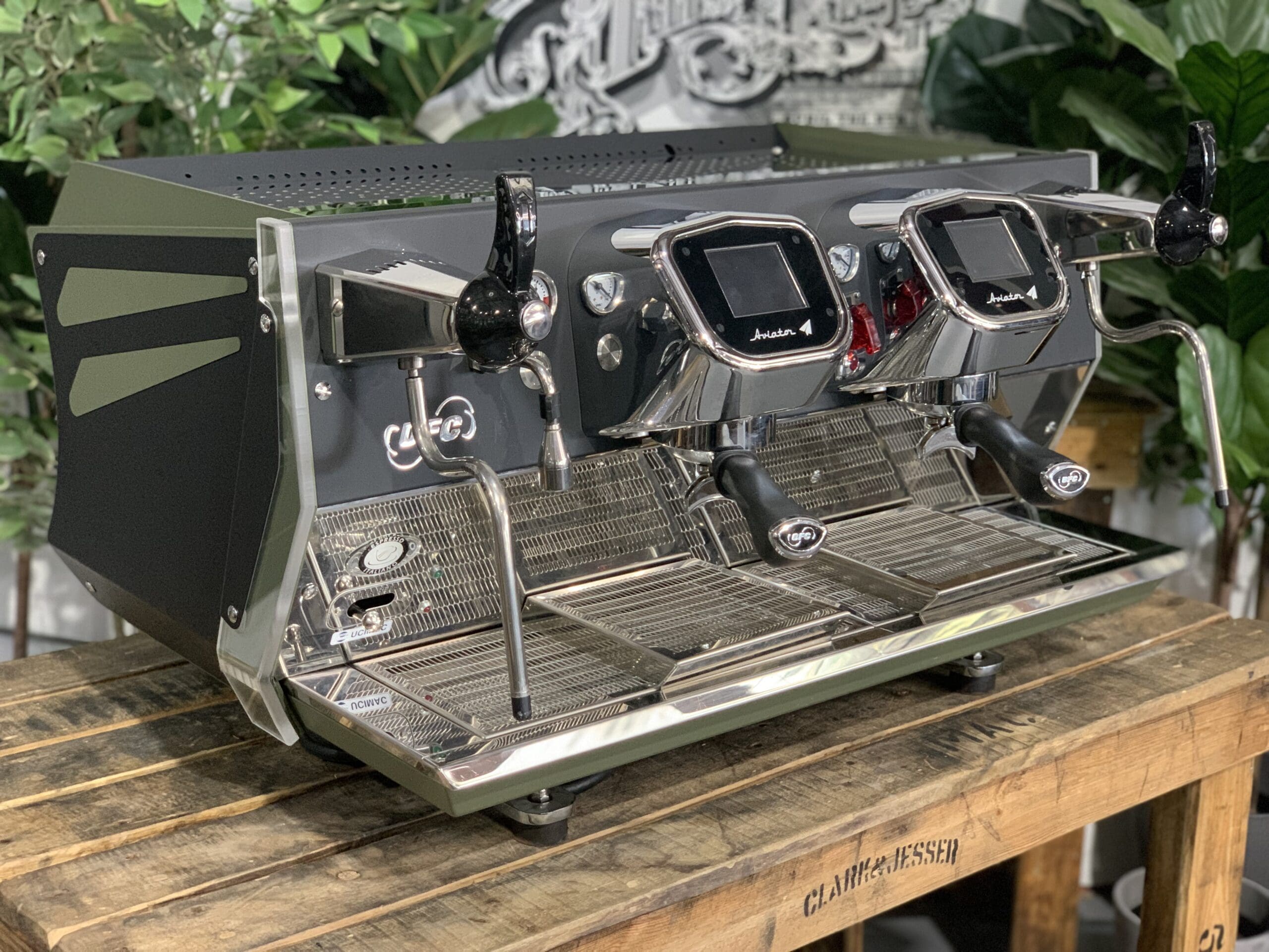 BFC Aviator 2 Group Dark Green & Black Commercial Espresso Machine - Perfect for Cafes, Restaurants, and Coffee Shops