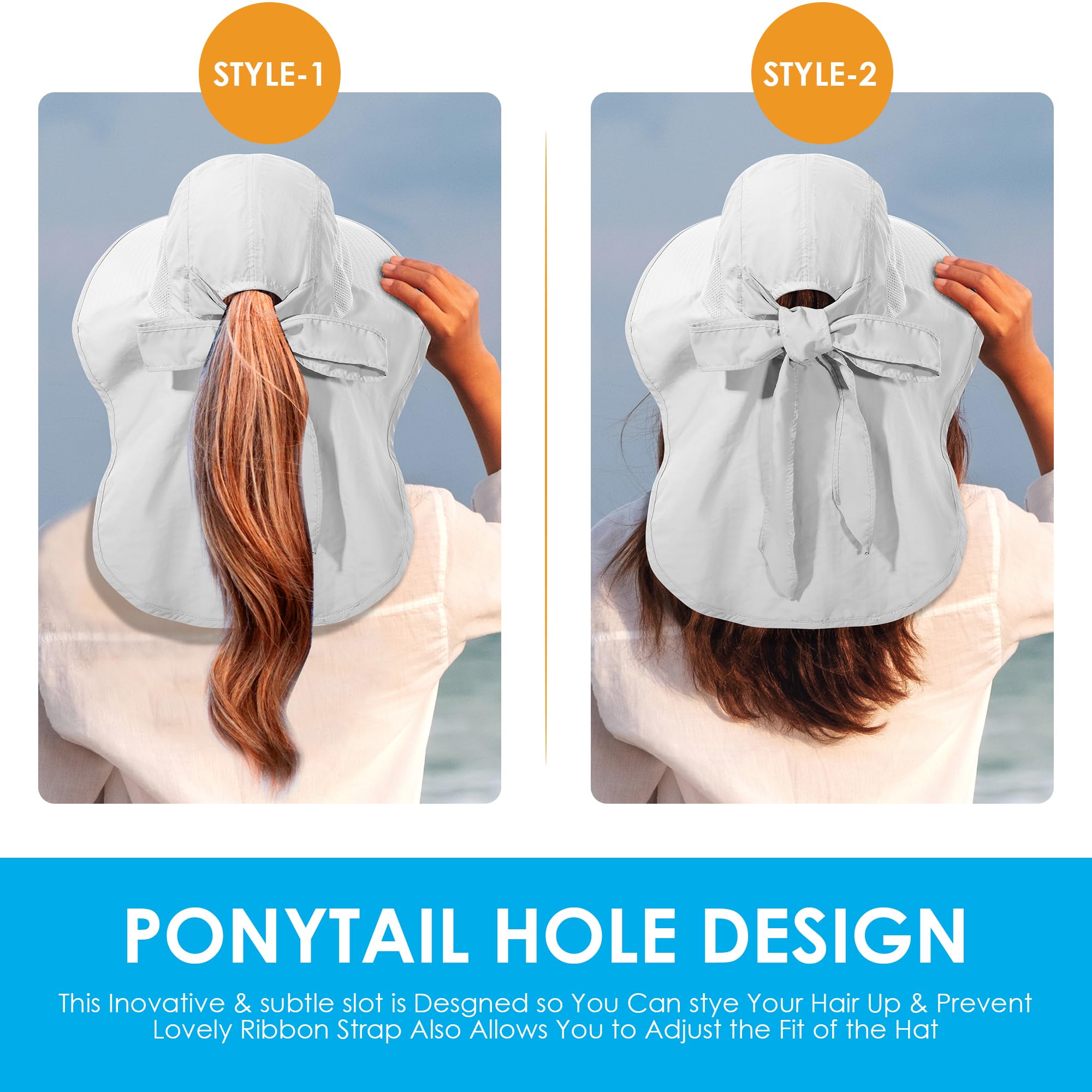 Women's UPF 50+ Sun Hat with Wide Brim - Foldable Waterproof Bucket Hat with Neck Flap for UV Protection - Perfect for Summer, Beach, Fishing, Hiking & Outdoor Activities