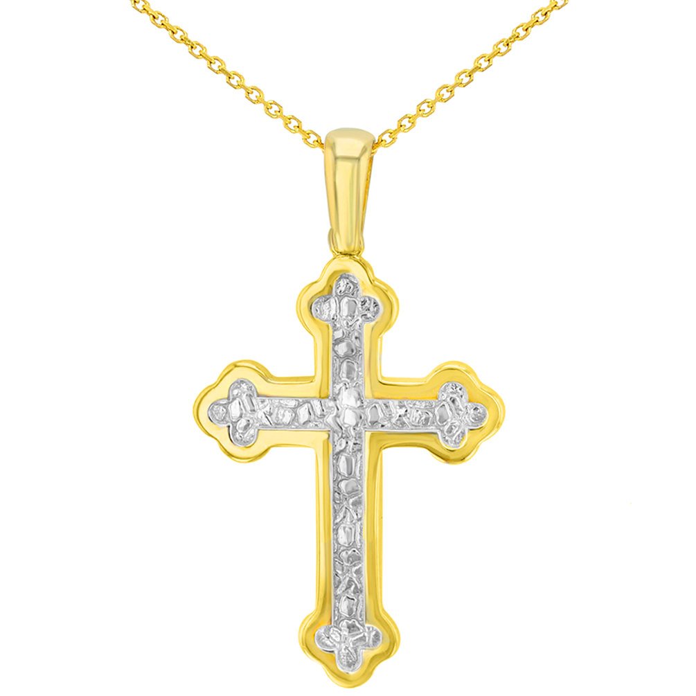 14K Yellow Gold Elegant Eastern Orthodox Cross Pendant Necklace for Women - Religious Jewelry Gift for Baptism, Confirmation & Spiritual Occasions