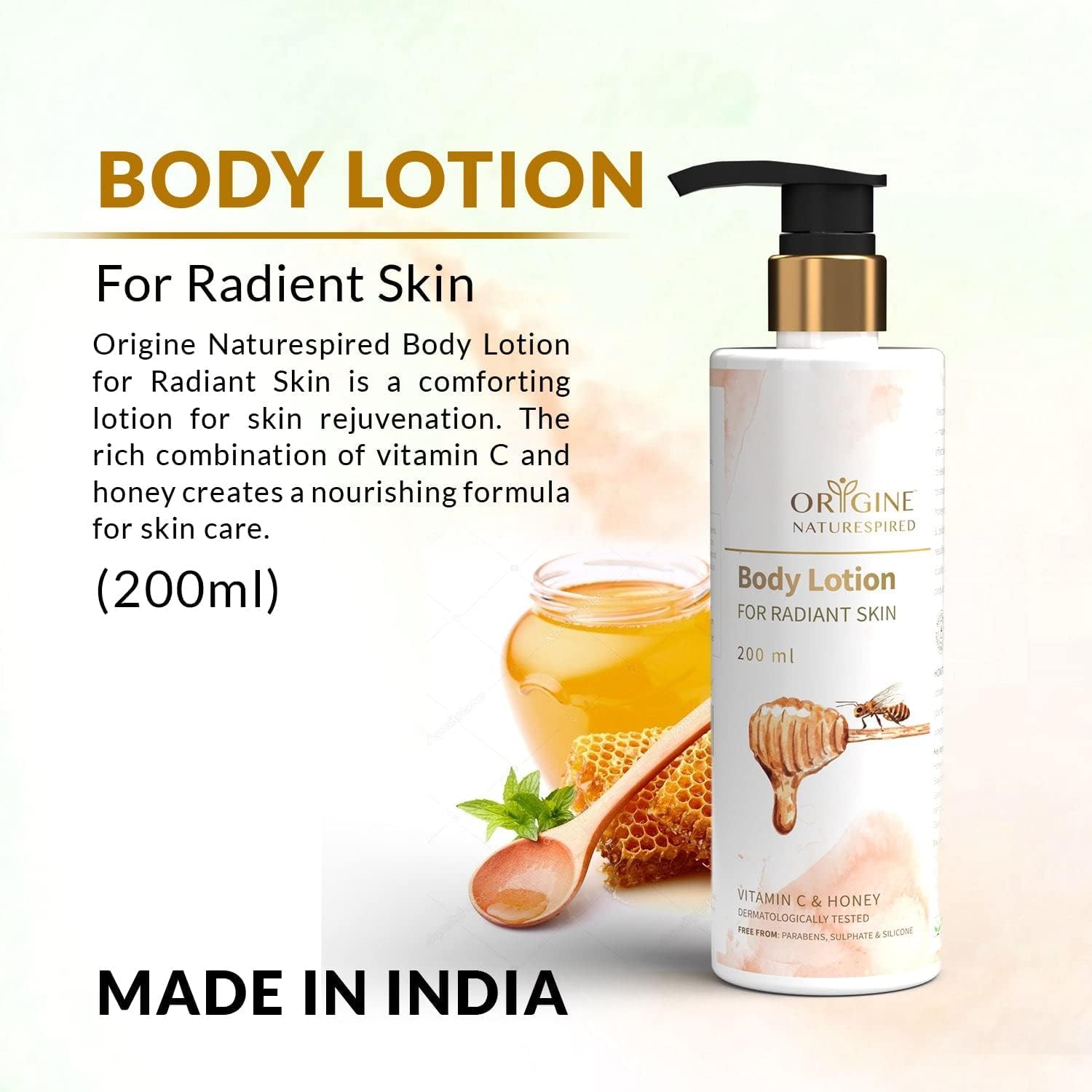 Naturespired Vitamin E, Lemon & Honey Body Lotion for Radiant & Glowing Skin | Paraben-Free Hydrating Moisturizer | 200ml | Perfect for Daily Skincare Routine & Post-Shower Hydration