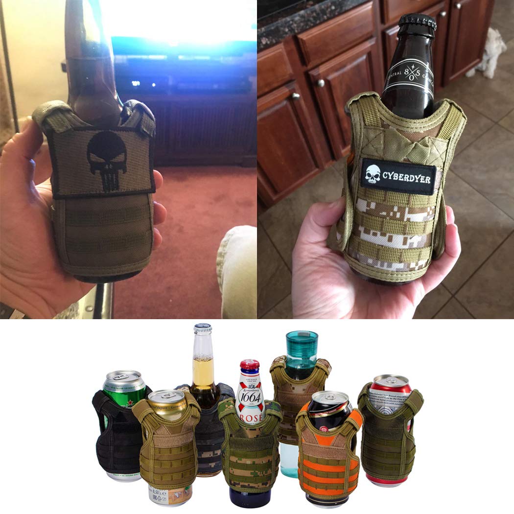 AOUTACC Mini Tactical Beer Vest - Adjustable MOLLE Drink Bottle Holder & Beverage Cooler Jacket for Outdoor Camping, Hiking, BBQ and Tailgating Parties