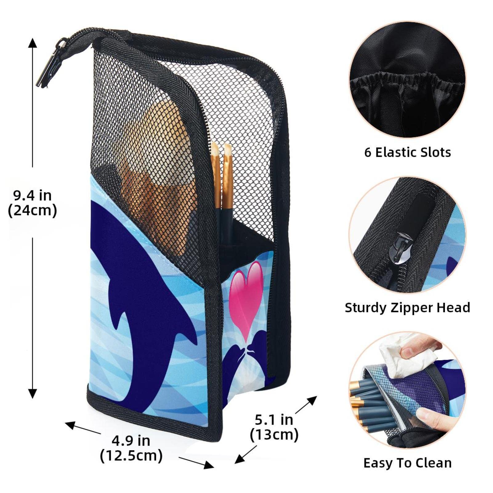 12-Piece Makeup Brush Organizer Bag with Portable Case - Love Dolphin Kiss Design - Perfect for Travel, Home & Professional Makeup Storage