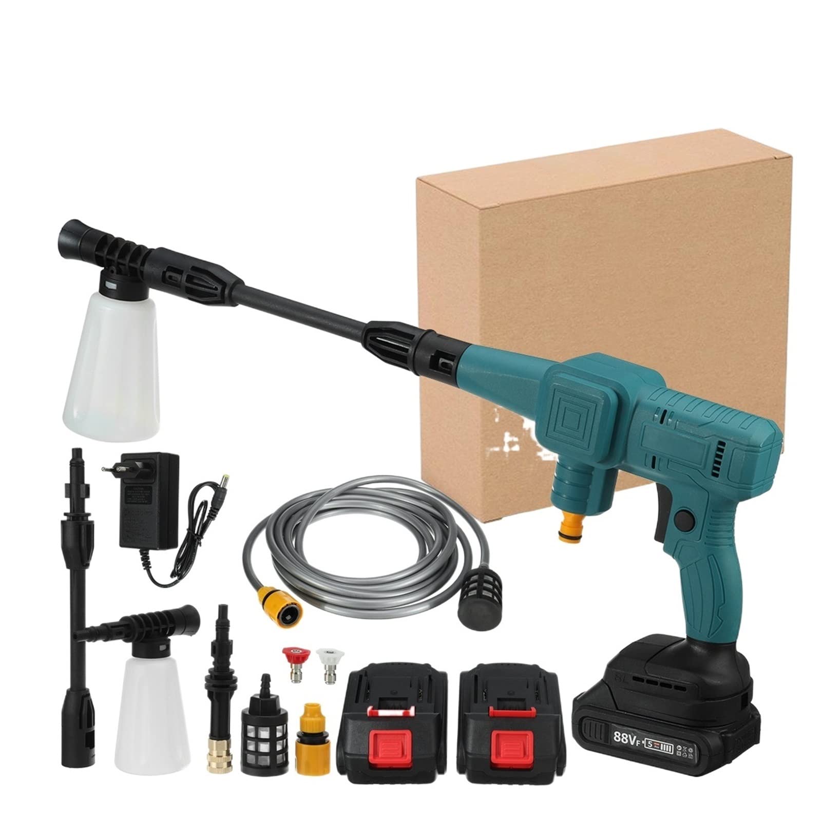 YKLL 1500W Wireless High Pressure Car Wash Washer with Foam Generator - 18V Battery Powered Water Spray Gun for Auto Detailing & Home Cleaning (Black, Includes 1 Battery) - Perfect for Car Washing, Driveway Cleaning & Outdoor Use