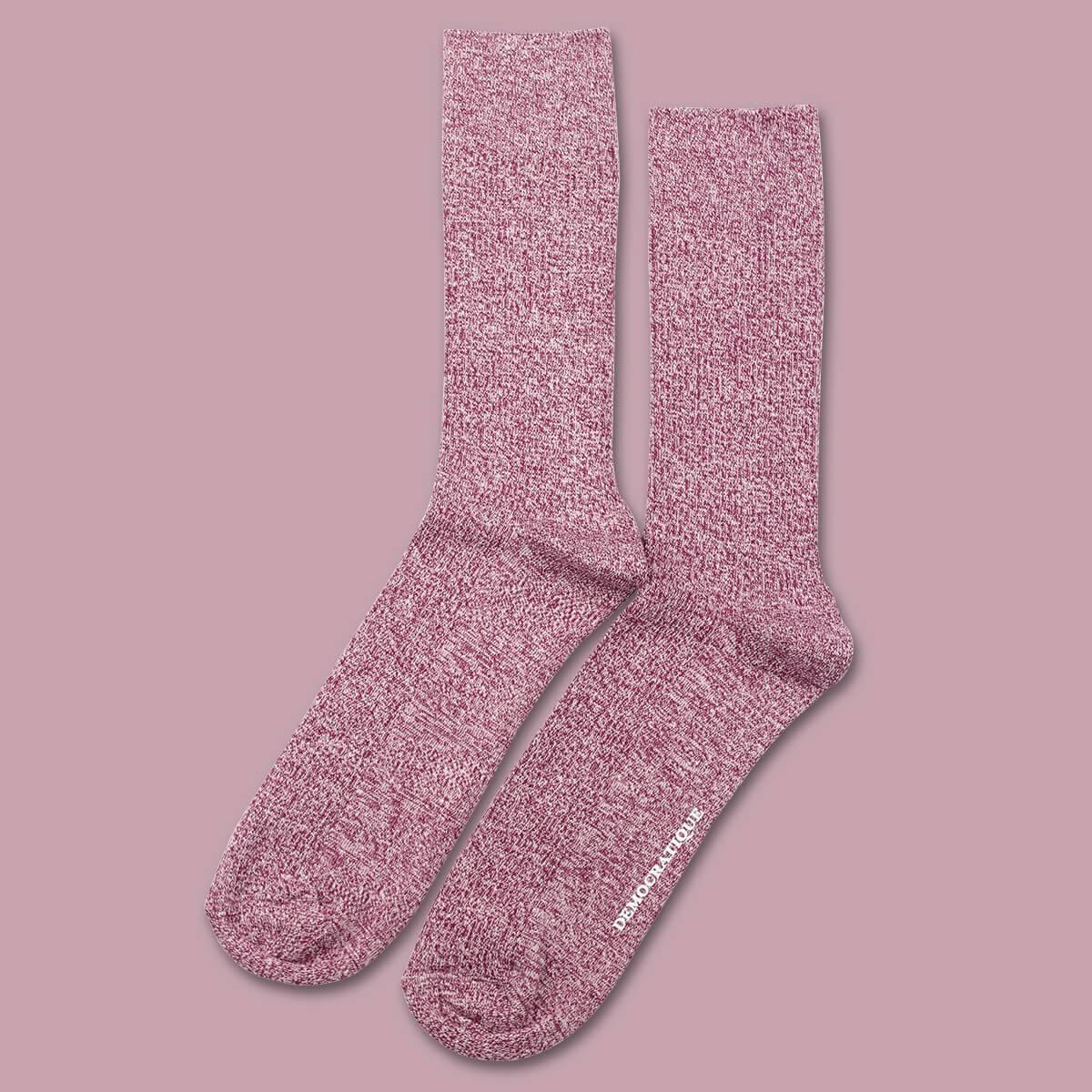 Original Rib Ultralight Supermelange Socks - Wild Berry & Off White - Democratique Comfortable Casual & Athletic Wear for Men & Women - Perfect for Running, Hiking, Travel & Everyday Use