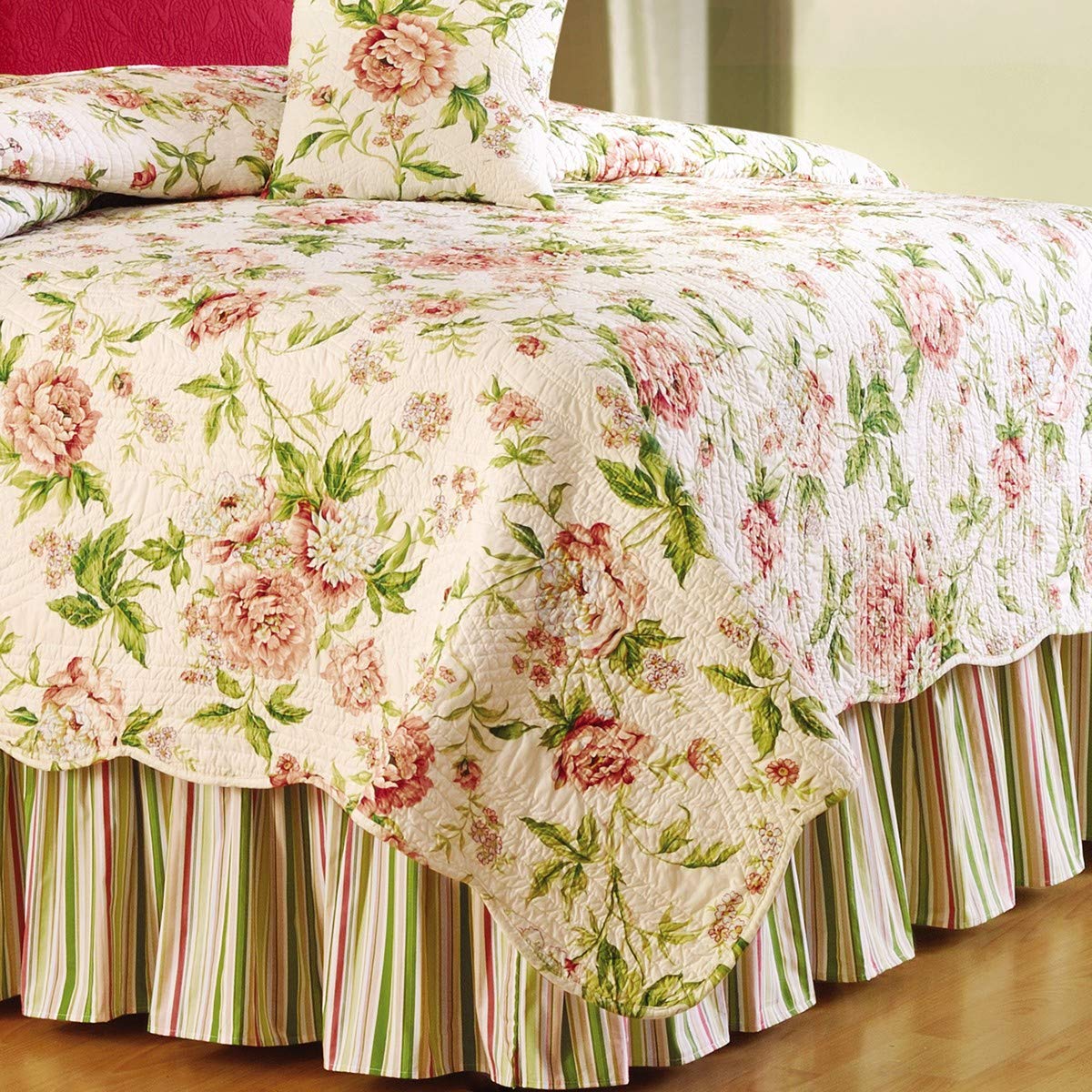 **C&F Home Pink Brianna Floral Reversible Cotton Quilt - Full/Queen Size, Lightweight & Machine Washable Bedspread Coverlet - Perfect for Spring & Summer Bedding, Guest Rooms, and Cozy Home Decor**