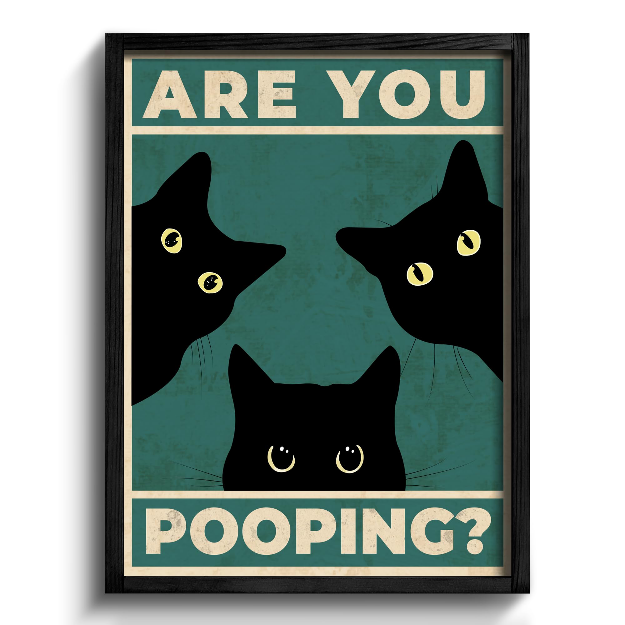 Funny Black Cat Bathroom Wall Art - 'Are You Pooping?' Framed Vintage Decor Sign (11x14 Inches) for Farmhouse, Home & Restroom - Perfect for Bathroom Humor & Gift Giving