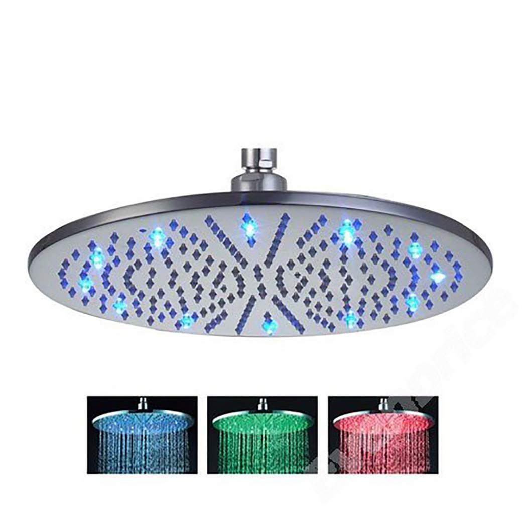 16 Inch Round Rainfall LED Shower Head - Stainless Steel Ceiling Mount Showerhead with Waterfall Effect (No Shower Arm Included) | Modern Bathroom Upgrade for Spa-Like Experience