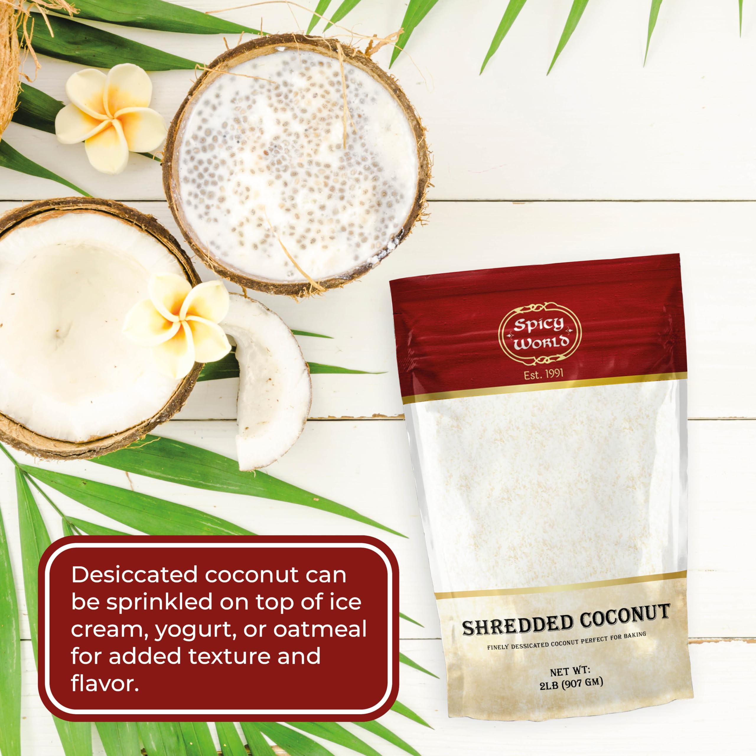 Premium Unsweetened Desiccated Coconut Powder - 2 Pound Bulk Bag | Finely Shredded for Baking, Smoothies, Desserts | Vegan, Gluten-Free, Keto-Friendly | Perfect for Coconut Macaroons, Pina Coladas & Healthy Snacks