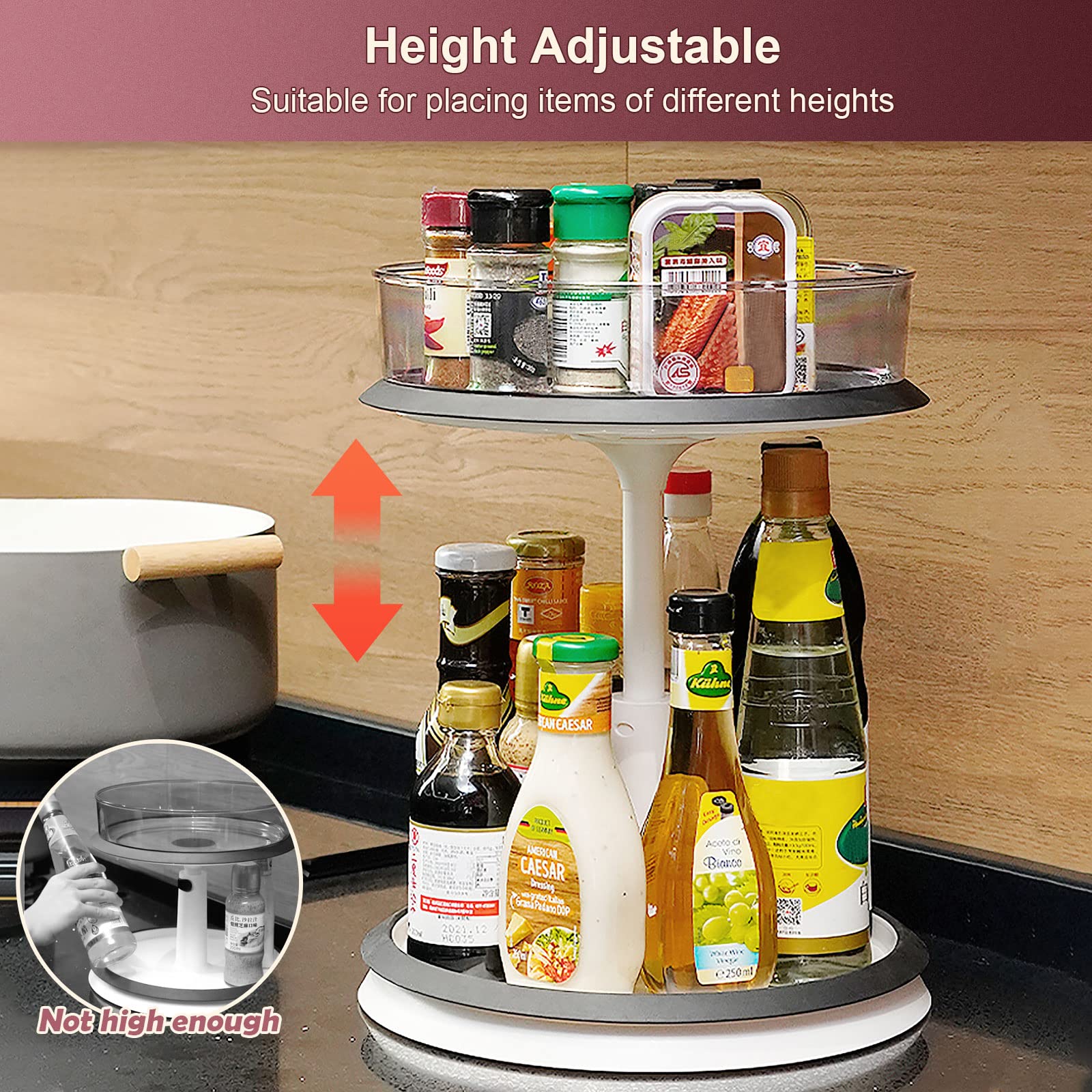 2 Tier Lazy Susan Turntable Organizer - 11 Inch White Spinning Shelf for Spices, Makeup & Kitchen Storage | Perfect for Cabinet, Bathroom Countertop & Pantry Organization