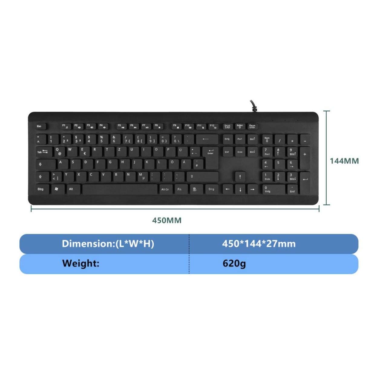 BoxWave Waterproof USB Keyboard for ASUS TUF Gaming A15 - Washable, Spill-Resistant Mechanical Keyboard with AquaProof Technology (Jet Black) | Perfect for Gaming, Office Work & Home Use