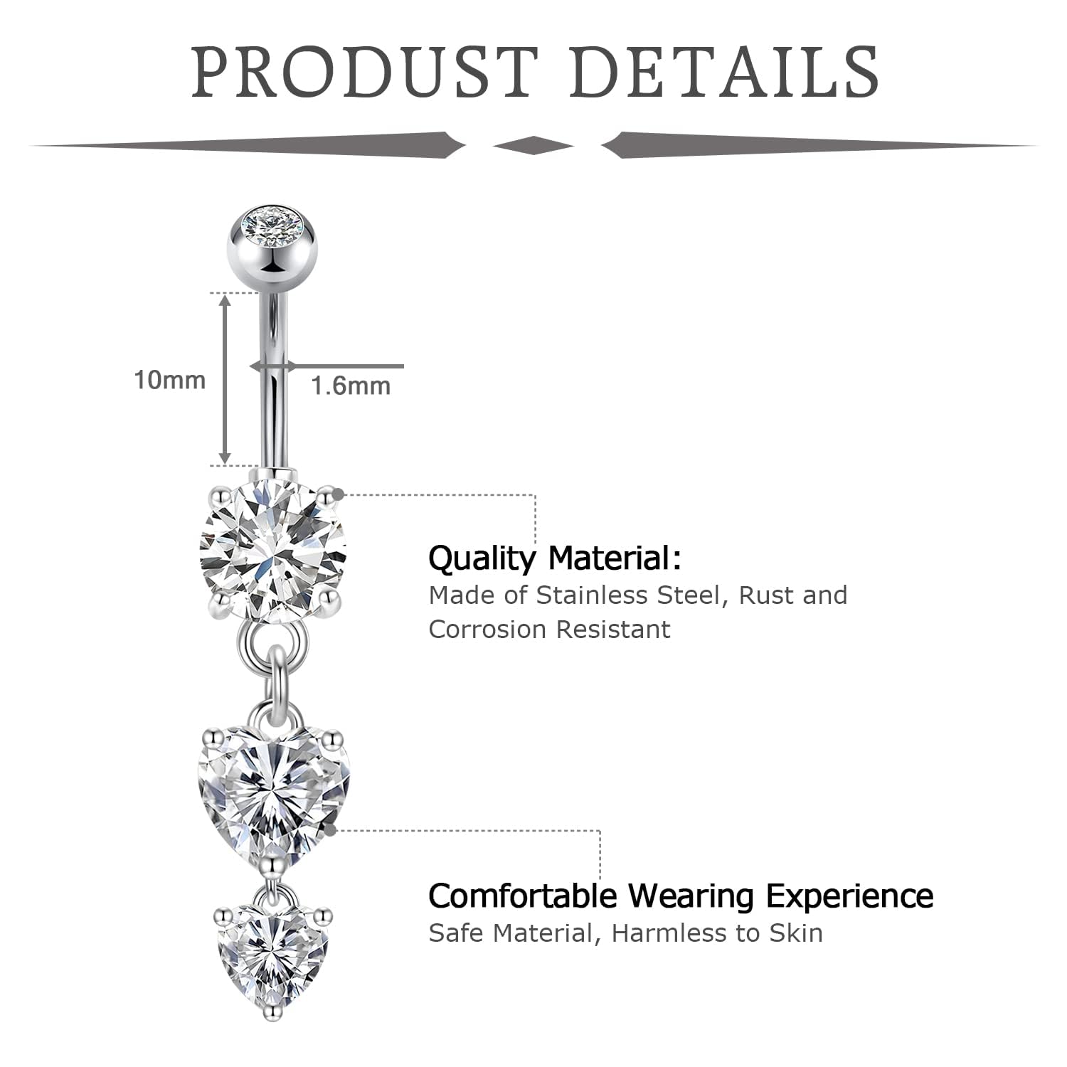 VCMART 14G Surgical Steel Belly Button Rings - Hypoallergenic Navel Piercing Jewelry for Women, Belly Button Piercing Rings for Everyday Wear & Special Occasions