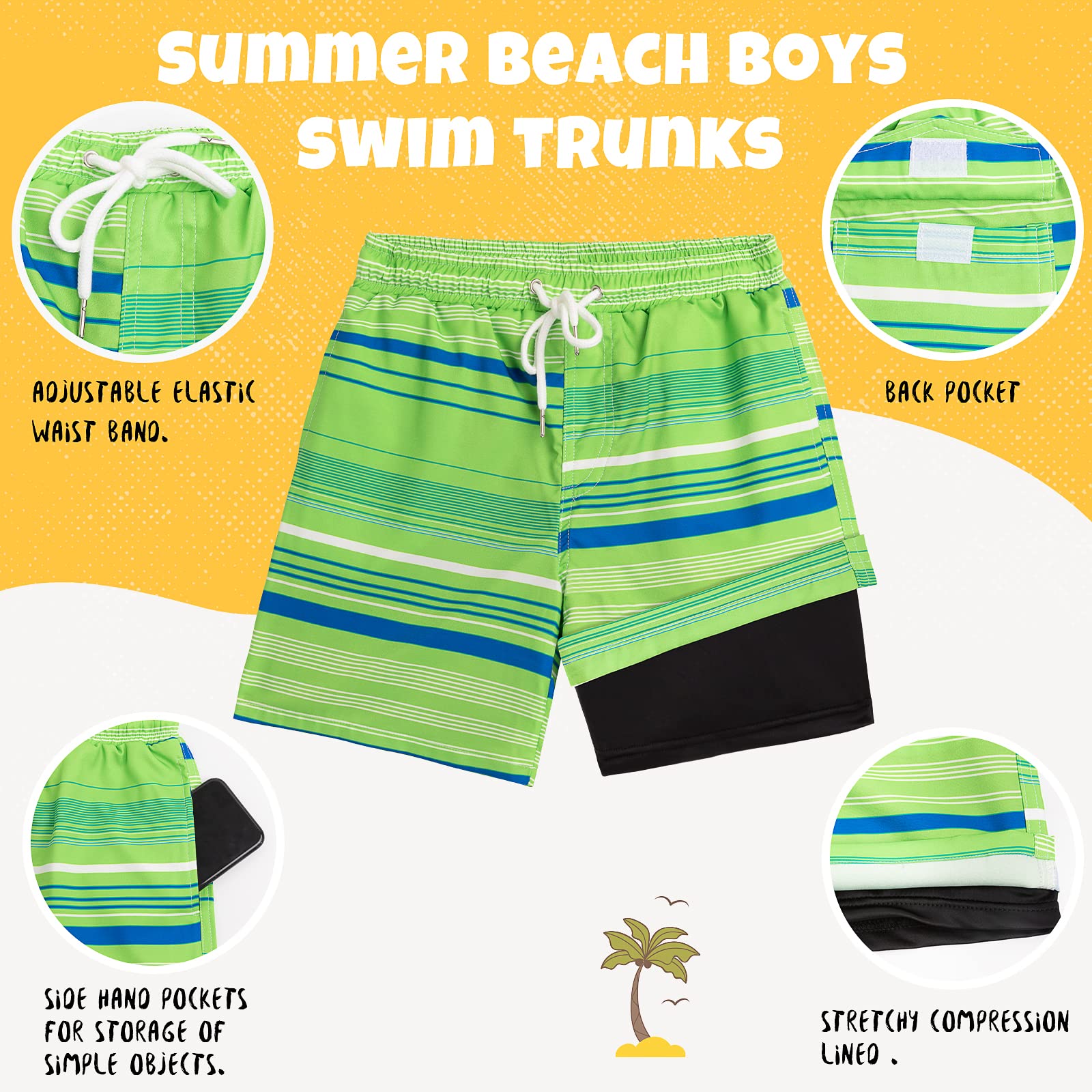 **Boys Swim Trunks with Boxer Brief Liner - Quick Dry Bathing Suits for Swimming & Beach - Comfortable Compression Swim Shorts for Kids**    *Perfect for Pool Parties, Beach Vacations & Summer Water Activities*
