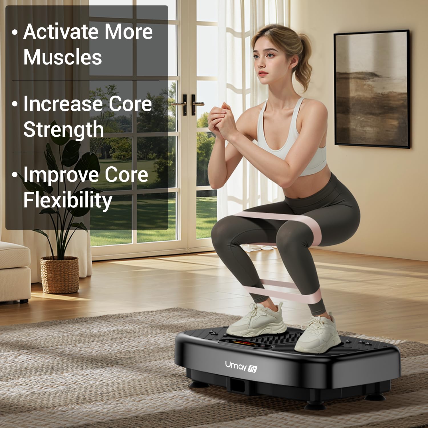 UMAY Vibration Plate with Bands for Home Fitness, Muscle & Circulation - 330LB Capacity for Workouts