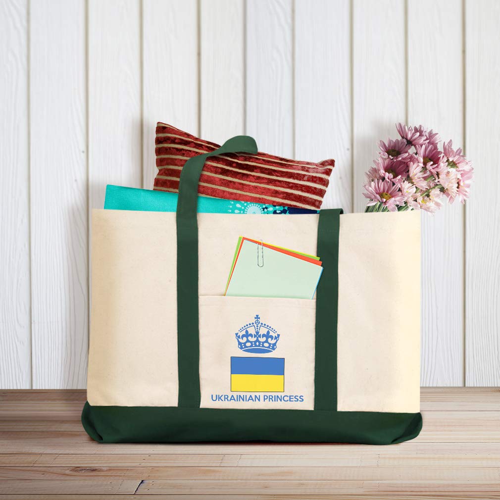 Ukrainian Flag Canvas Tote Bag for Women - Durable Reusable Shopping Beach Bag with Crown Print - Perfect for Groceries, Travel, and Patriotic Events