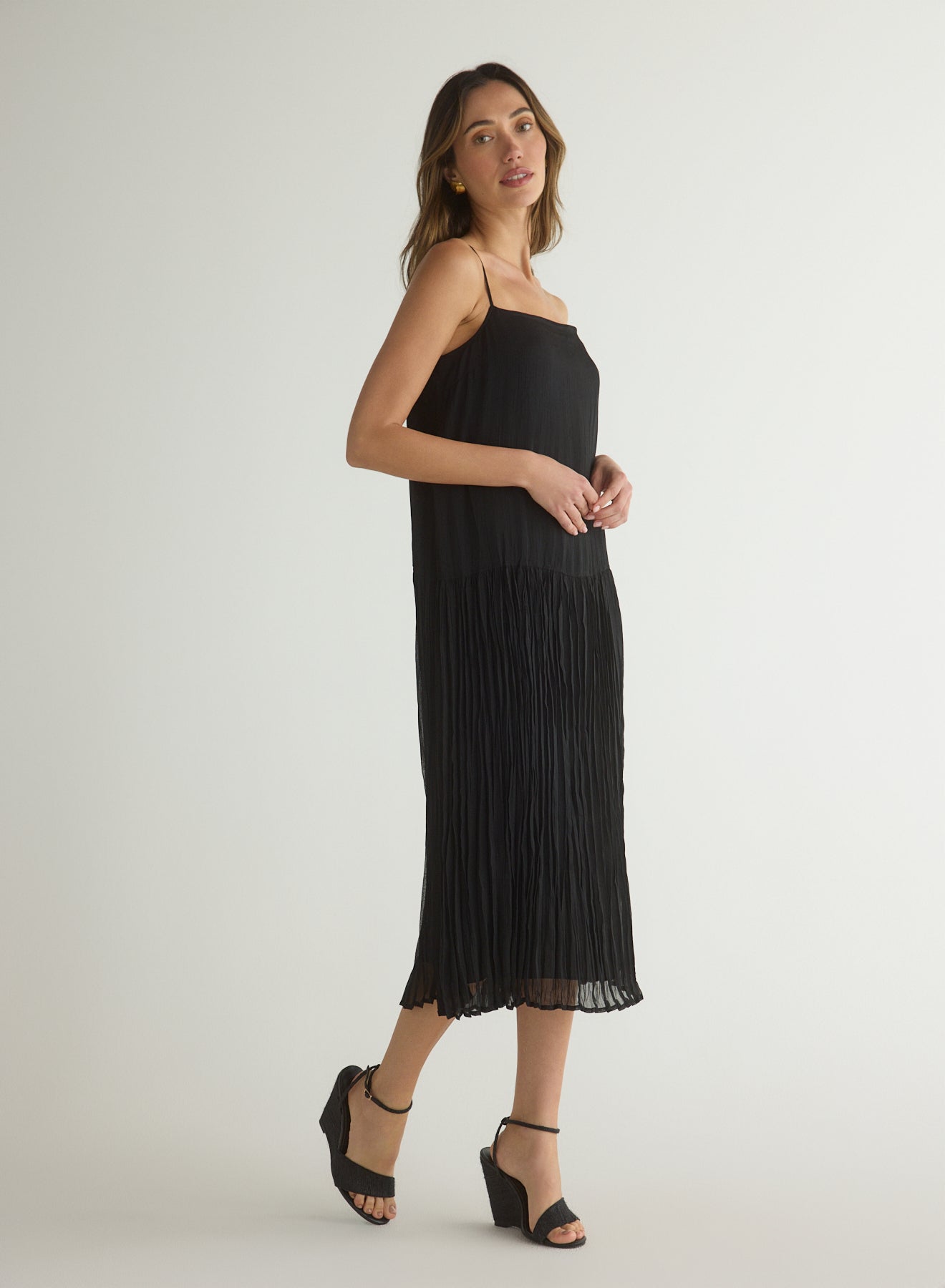Elegant Drop Waist Midi Dress in Black - Perfect for Office Wear, Cocktail Parties & Special Occasions
