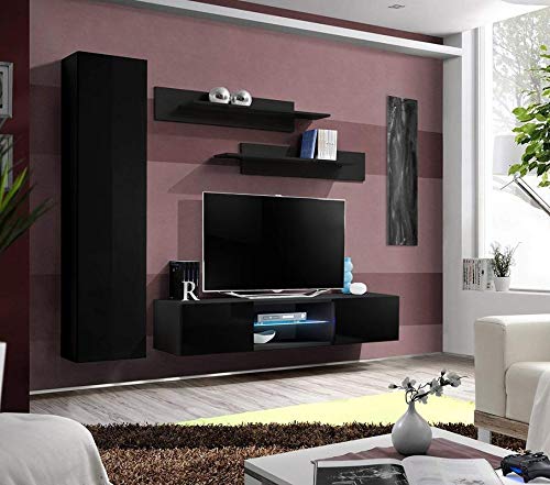 Modern Wall-Mounted TV Stand with Storage & LED Lights - 33