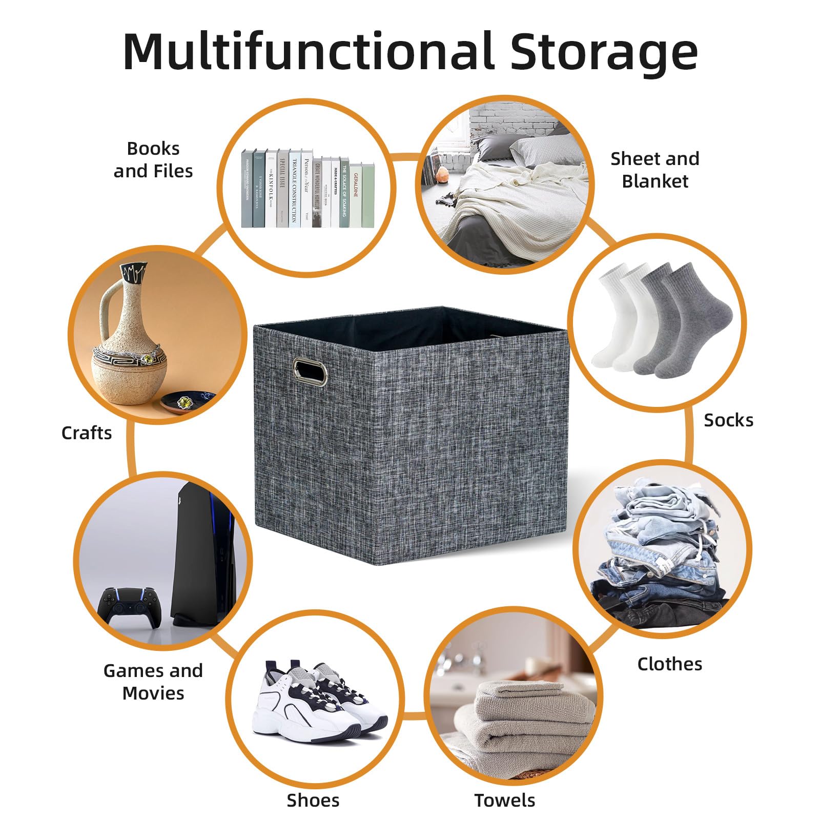 13x15x13 Foldable Fabric Storage Cube Bins with Handles - 4 Pack Black Linen Storage Baskets for Shelves, Closet, Wardrobe & Bookcase Organization - Perfect for Bedroom, Kids Room & Home Storage Solutions