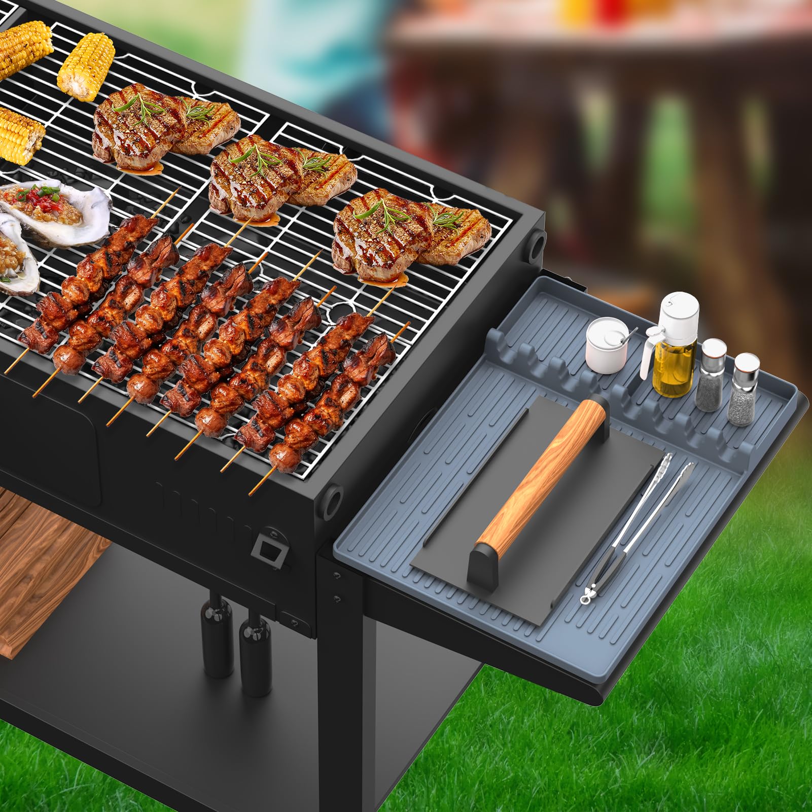 Non-Slip Silicone Griddle Mat for Blackstone - Heat-Resistant Grill Accessories with Drip Pad & Spatula Holder - Perfect for Outdoor Cooking, Camping & Backyard BBQs (Grey)