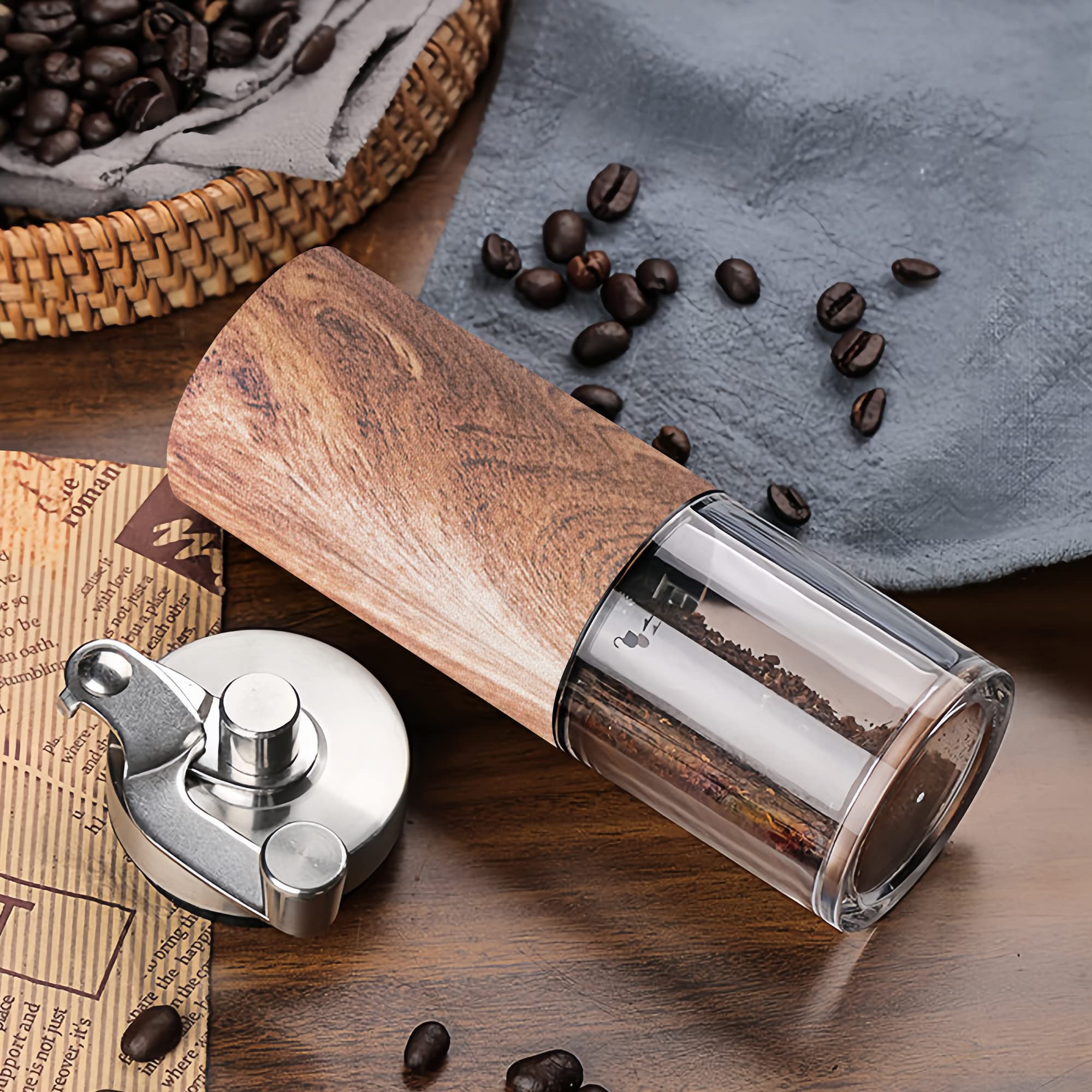 Portable Manual Coffee Grinder - Adjustable Ceramic Stainless Steel for Kitchen, Camping & Hiking