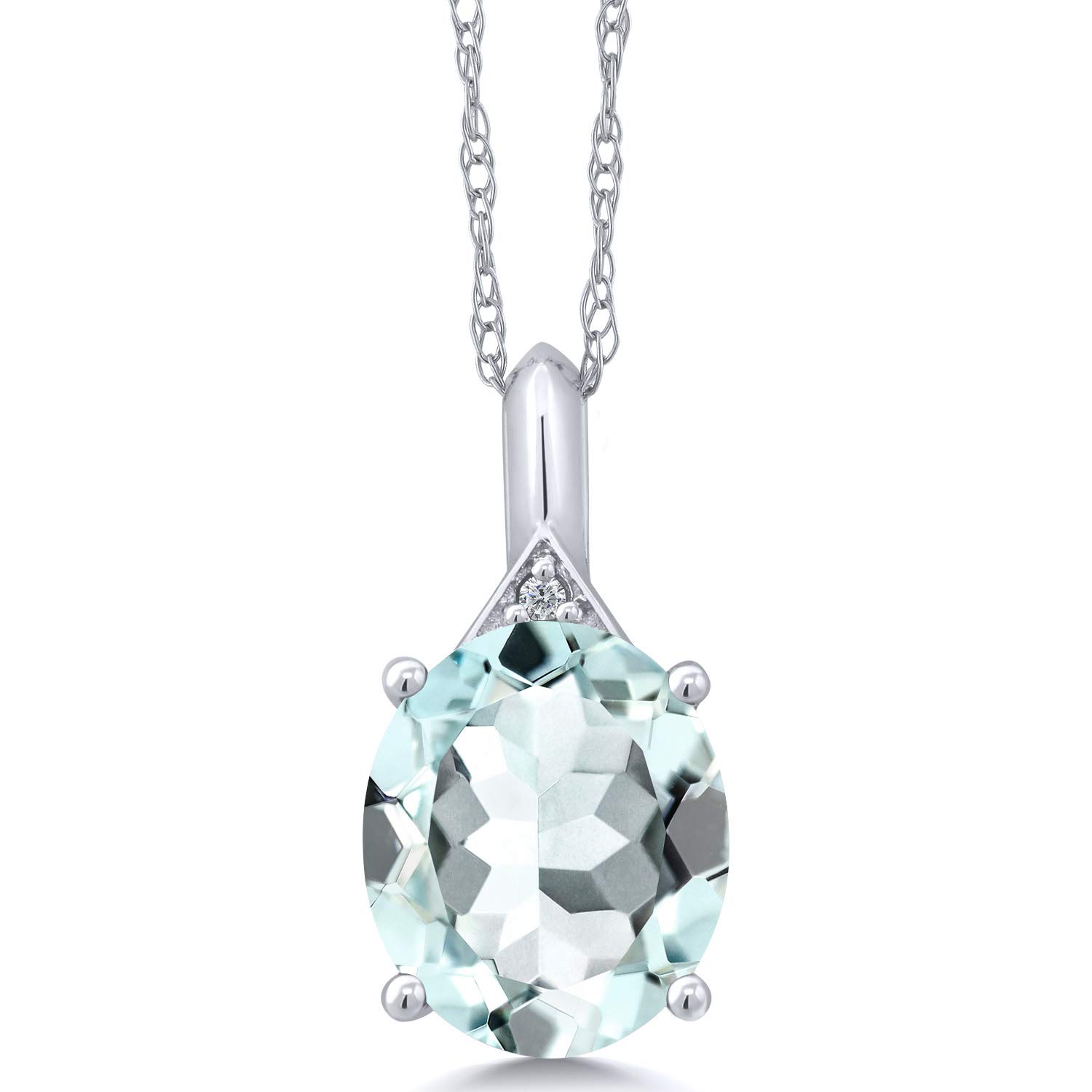 14K White Gold Oval Birthstone & Diamond Necklace for Women | 12x10mm Oval Gemstone Pendant | 18