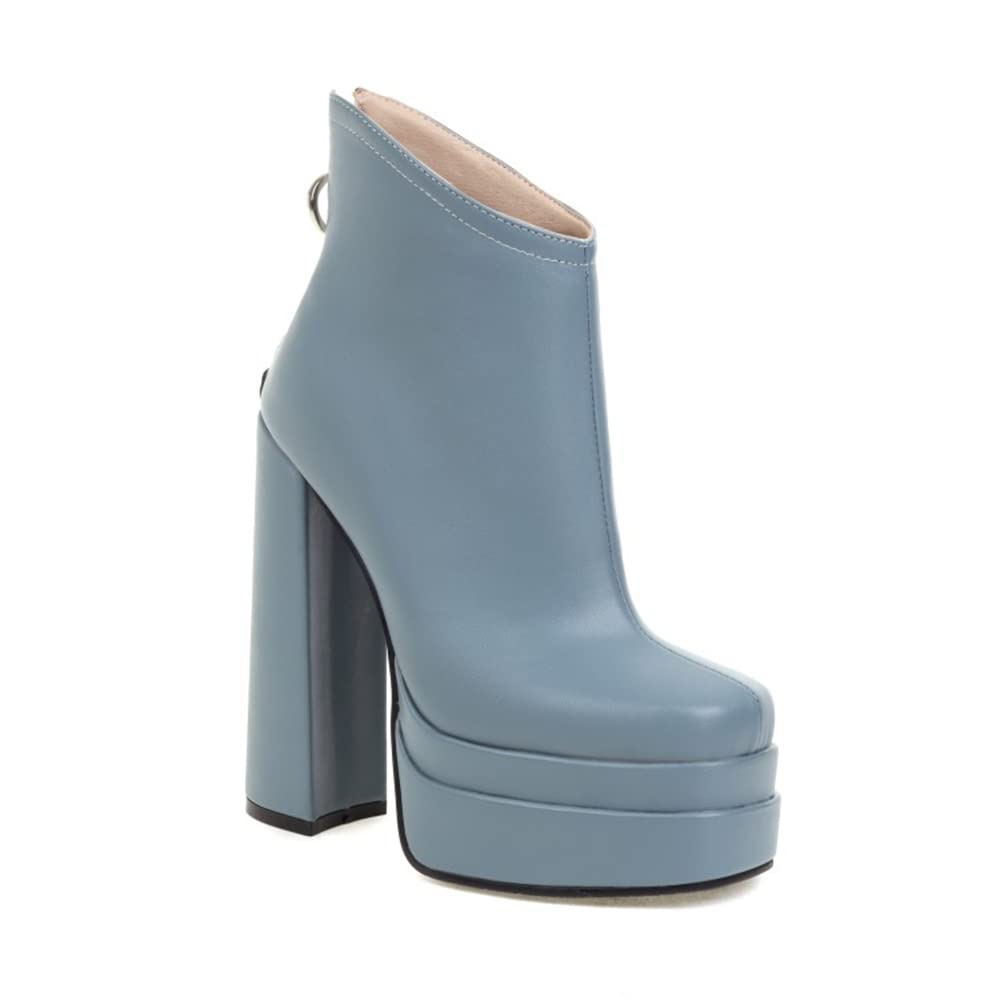 Viuluti Women's Winter Ankle Booties - Square Toe Smooth Leather High Heel Boots with Zipper & Platform for Office, Party & Night Out
