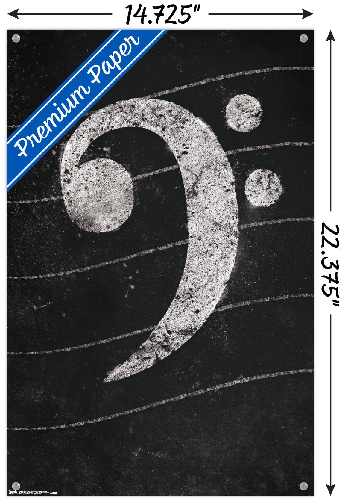 Bass Clef Music Theory Chalkboard Wall Poster with Push Pins - Perfect for Music Classrooms, Studios & Home Decor