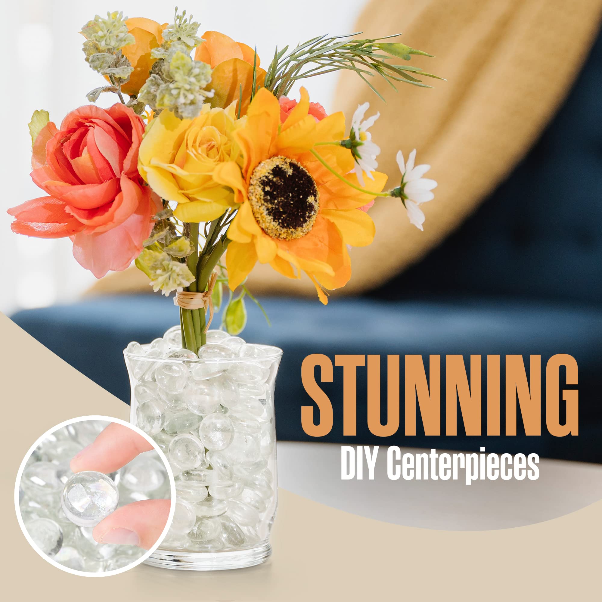 Premium Clear Glass Beads for Vases - 5 LBS (400-500 Count) - Decorative Vase Filler, Flat Marble Gems & Pebbles for Floral Arrangements, Fishbowls, Crafts, Home Decor & Wedding Centerpieces