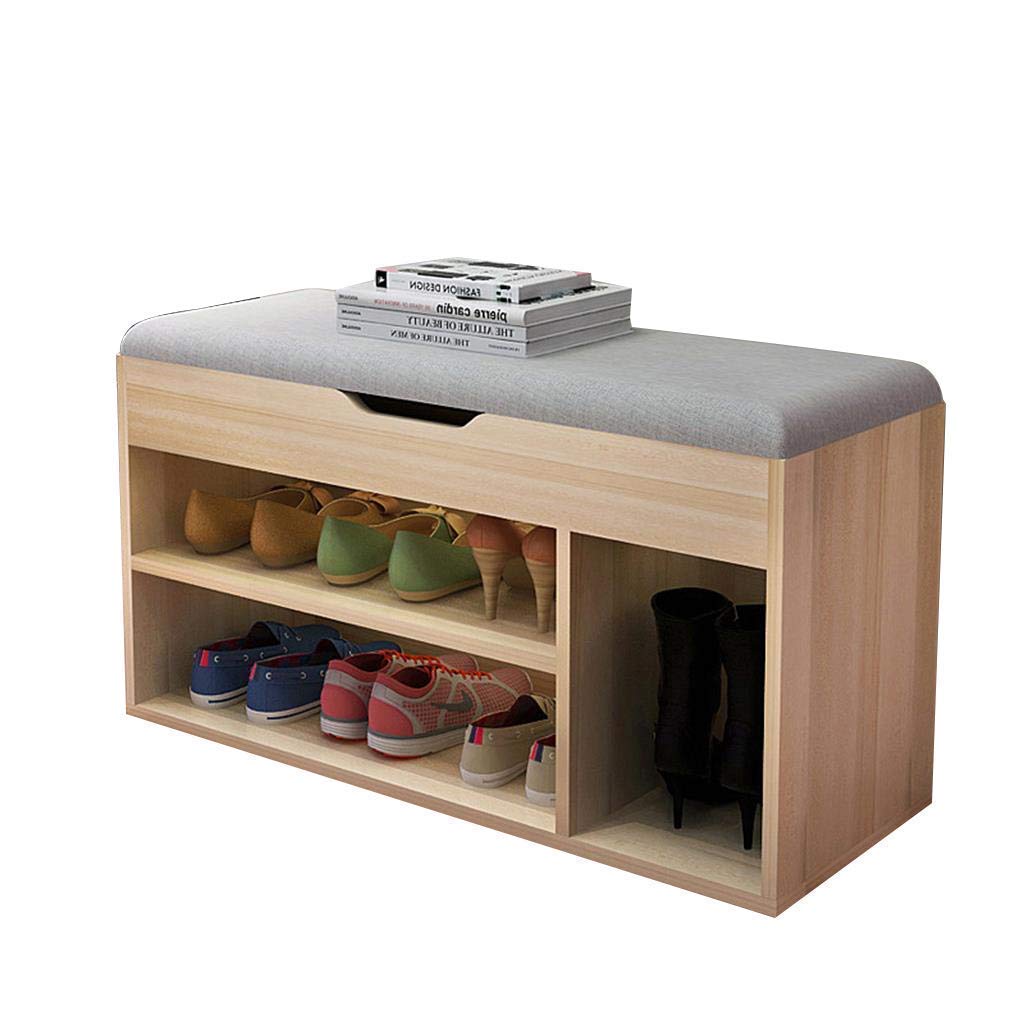 Modern Shoe Storage Bench - Nordic Style Shoe Changing Stool with Chestnut Wood Finish | Perfect for Entryway, Living Room & Bedroom Organization
