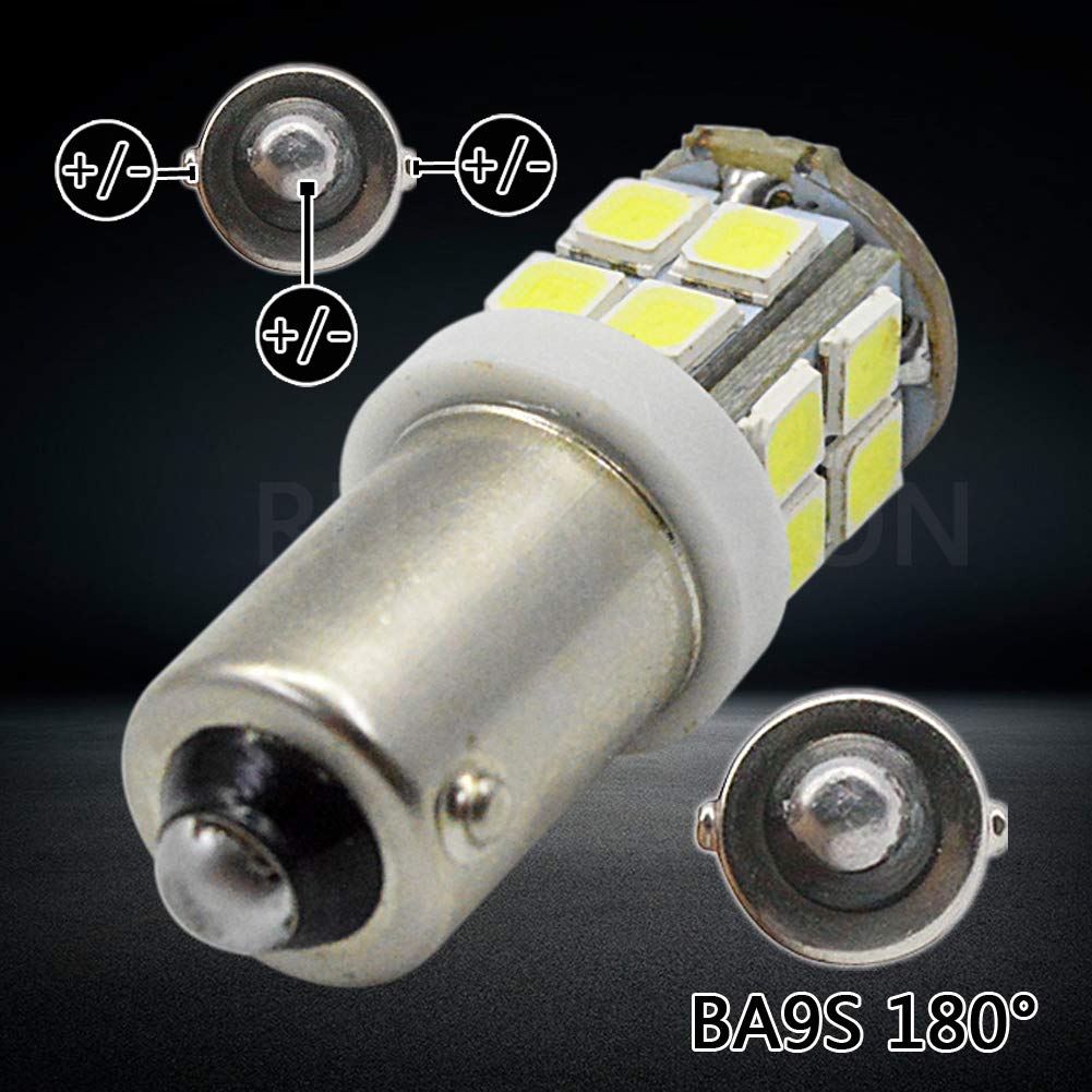 Ruiandsion 4-Pack BA9S LED Bulb 12V Super Bright 2835 20SMD Chipset - BA9 BA9S 53 57 1895 64111 Replacement Bulbs for Interior Lights, Side Door Courtesy Lights (White) - Perfect for Cars, Trucks, Boats, RVs & Home Lighting