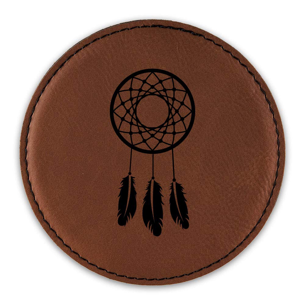 Dreamcatcher Drink Coasters Set of 6 - Western Native American Style Leather Round Coasters for Coffee Table & Bar - Boho Home Decor & Party Supplies
