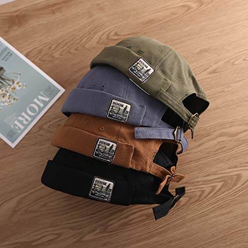 Men's Docker Cap - Adjustable Beanie Sailor Hat with Rolled Cuff - Retro Brimless Worker Hat for Outdoor Activities, Fishing & Winter Sports