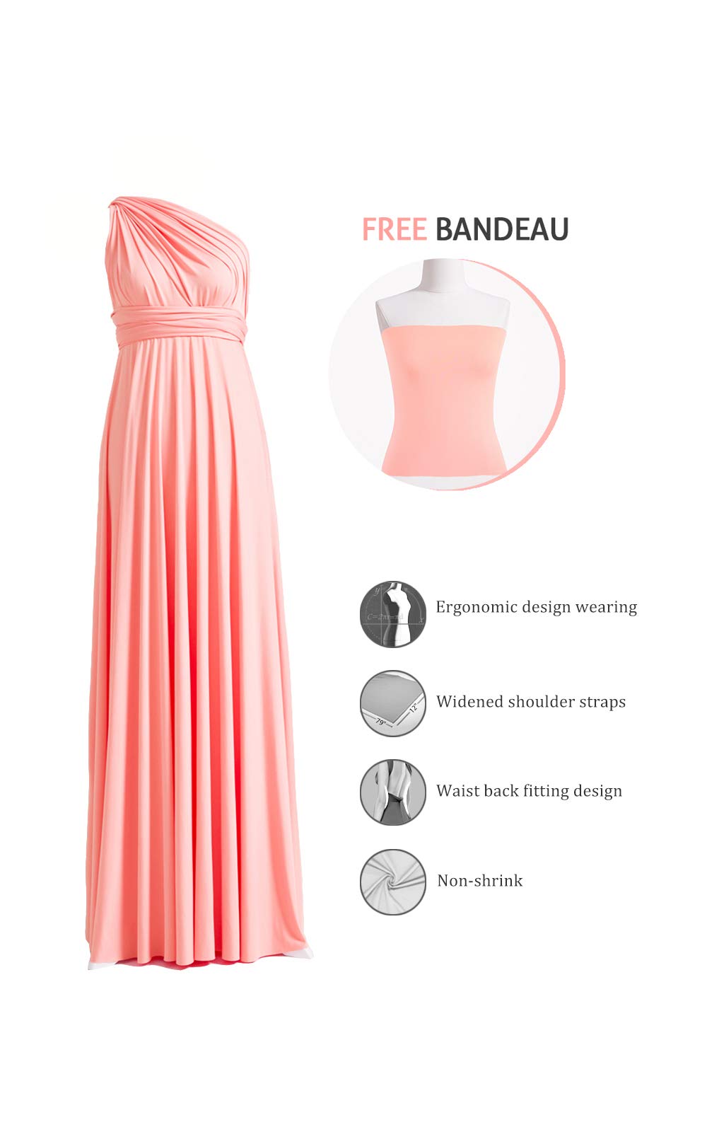 72 Styles Convertible Infinity Dress with Bandeau - Multi-Way Twist Wrap Bridesmaid Dress for Women, Plus Size & Long Length - Perfect for Weddings, Parties & Special Occasions