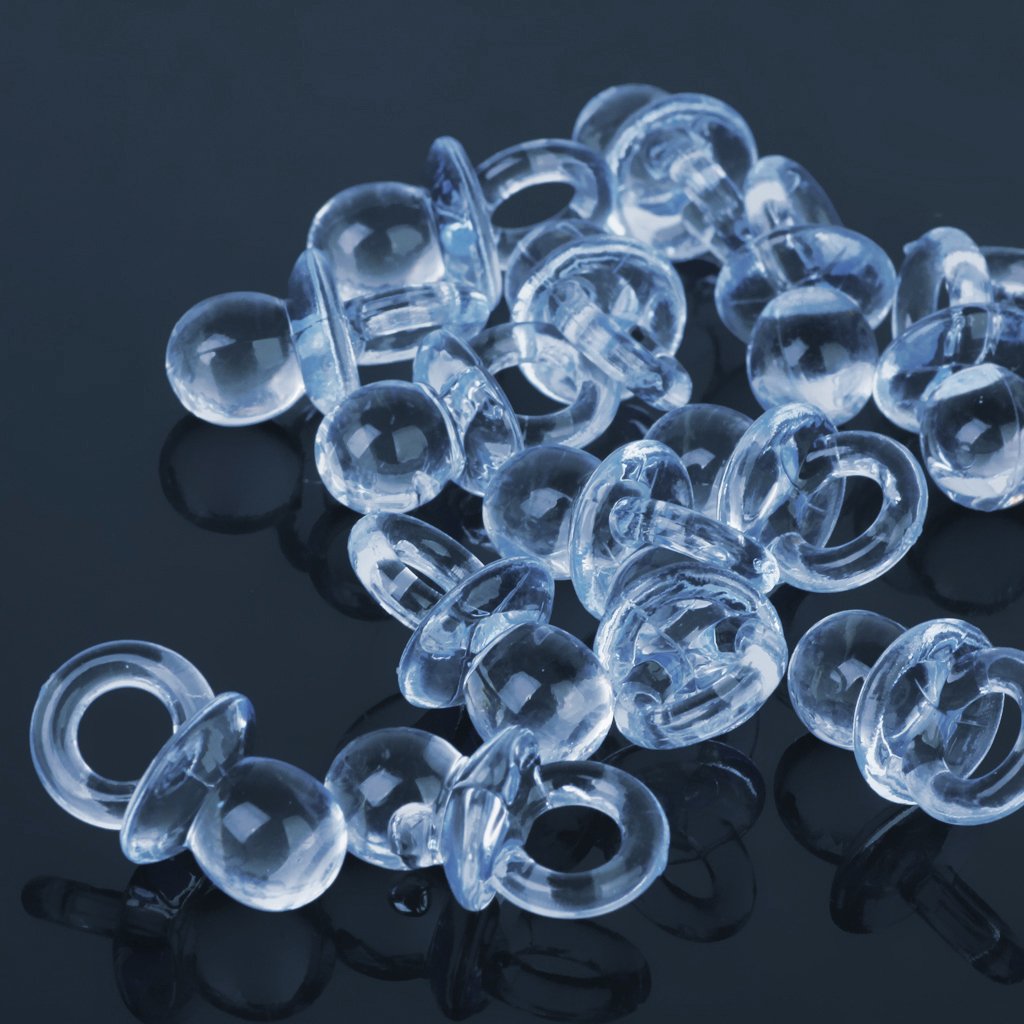50pcs Clear Baby Shower Favors Mini Pacifiers - Gender Neutral Party Supplies for Boys & Girls - Perfect for Baby Showers, Birthday Parties & Baptisms (Blue)