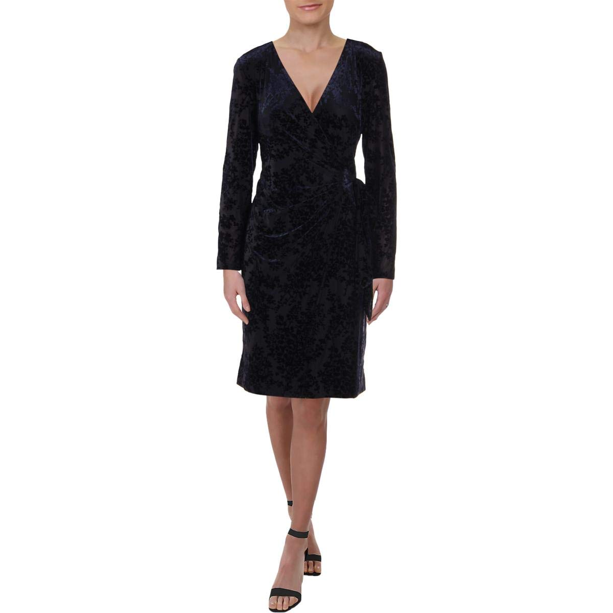 Lauren by Ralph Lauren Women's Flocked Velvet Wrap Dress - Elegant & Comfortable Formal Wear for Parties, Weddings & Holiday Events
