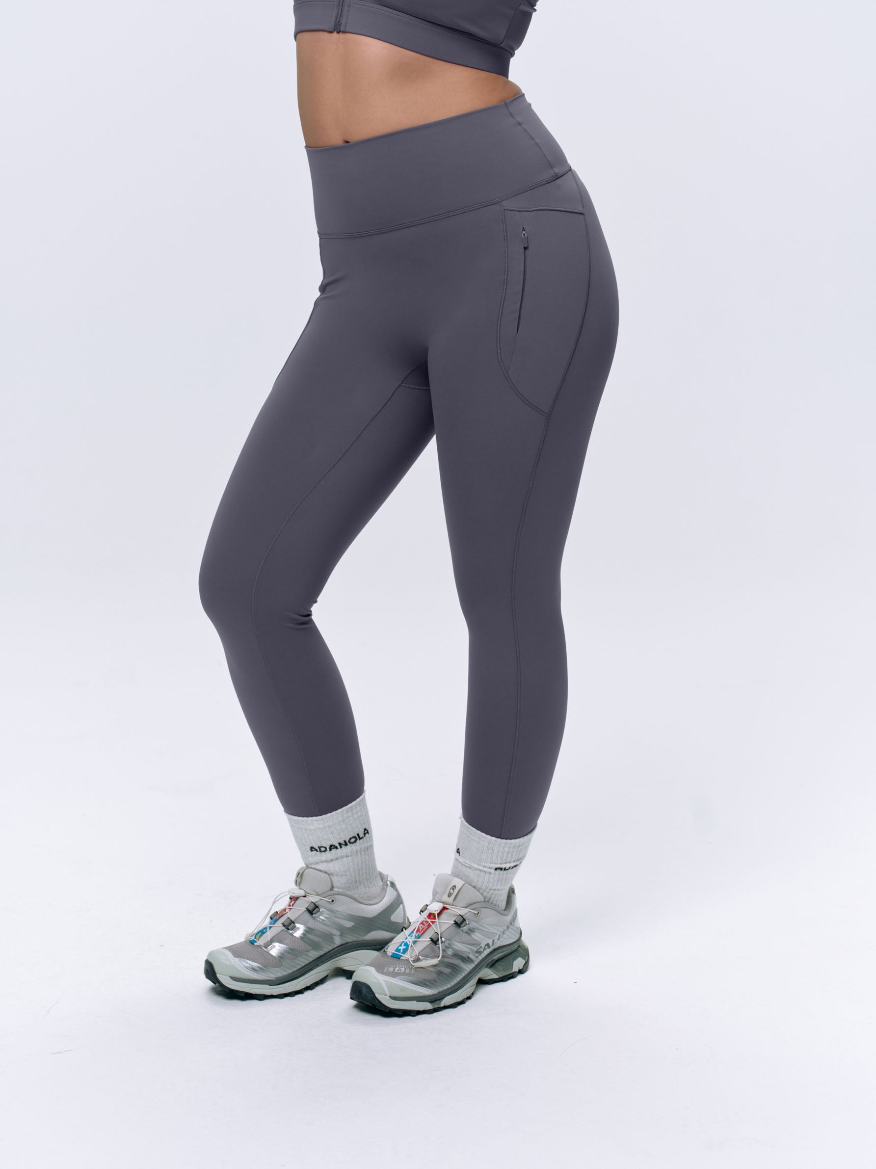 Ultimate Seam Detail Zip Pocket Leggings - Dark Grey | High Waisted Workout Yoga Pants for Women | Gym Running Travel & Everyday Wear