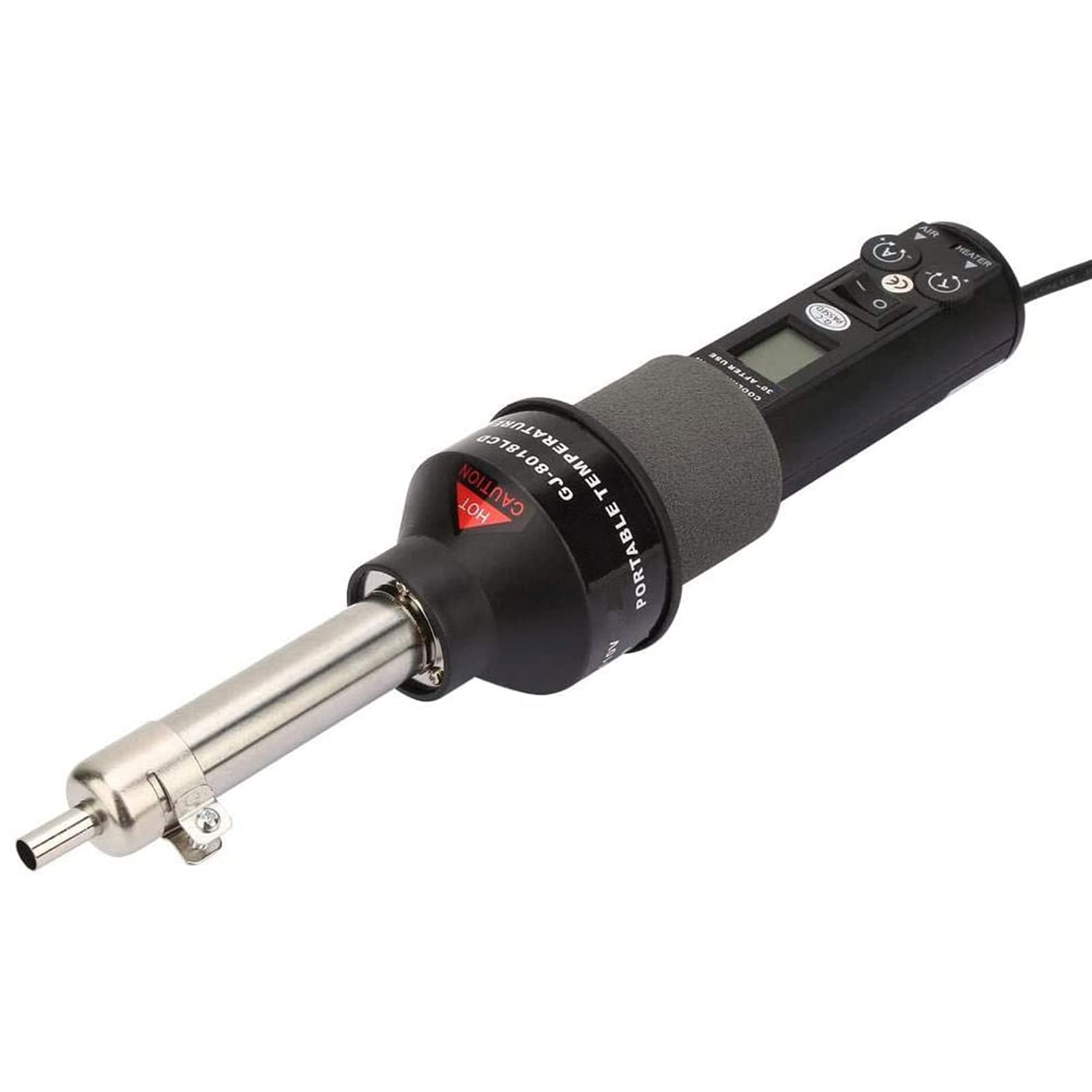 ViaGasaFamido Mini Heat Gun 110V 450W - Portable LCD Adjustable Hot Air Gun for Soldering, Desoldering & Heat Shrink - Includes 4 Nozzles & Bracket - Perfect for Electronics Repair, Crafting & DIY Projects