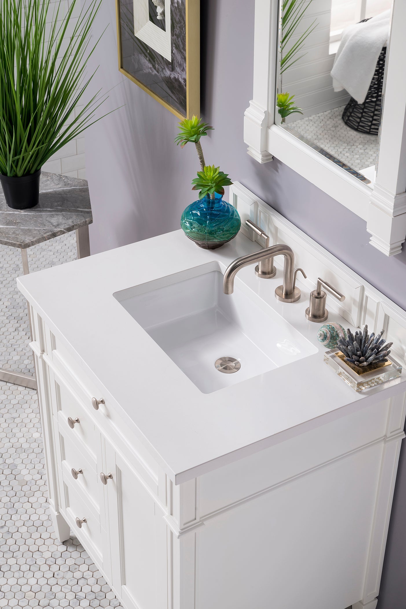 Brittany 30-Inch Single Bathroom Vanity Set with 3CM Classic White Quartz Countertop - Bright White Finish for Modern Bathroom Remodeling & Home Upgrade