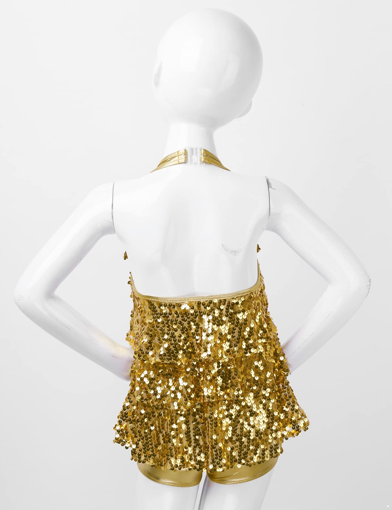 Sparkly Sequined Dance Dress for Girls - Jazz Latin Salsa Rumba Performance Leotard Costume (Gold, Size 8 Years) | Perfect for Dance Recitals, Competitions & Special Occasions