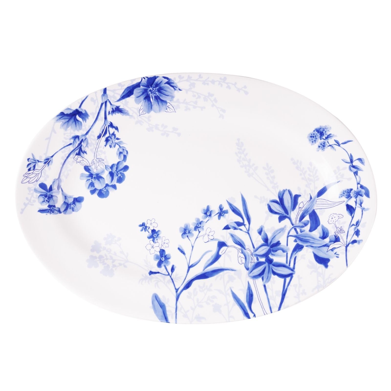 Sonemone Ink Flower 14-Inch Oval Ceramic Serving Platter - Microwave & Dishwasher Safe Party Dish for Pizza, Appetizers, Entertaining | Elegant Dinnerware for Weddings, Holidays & Family Gatherings