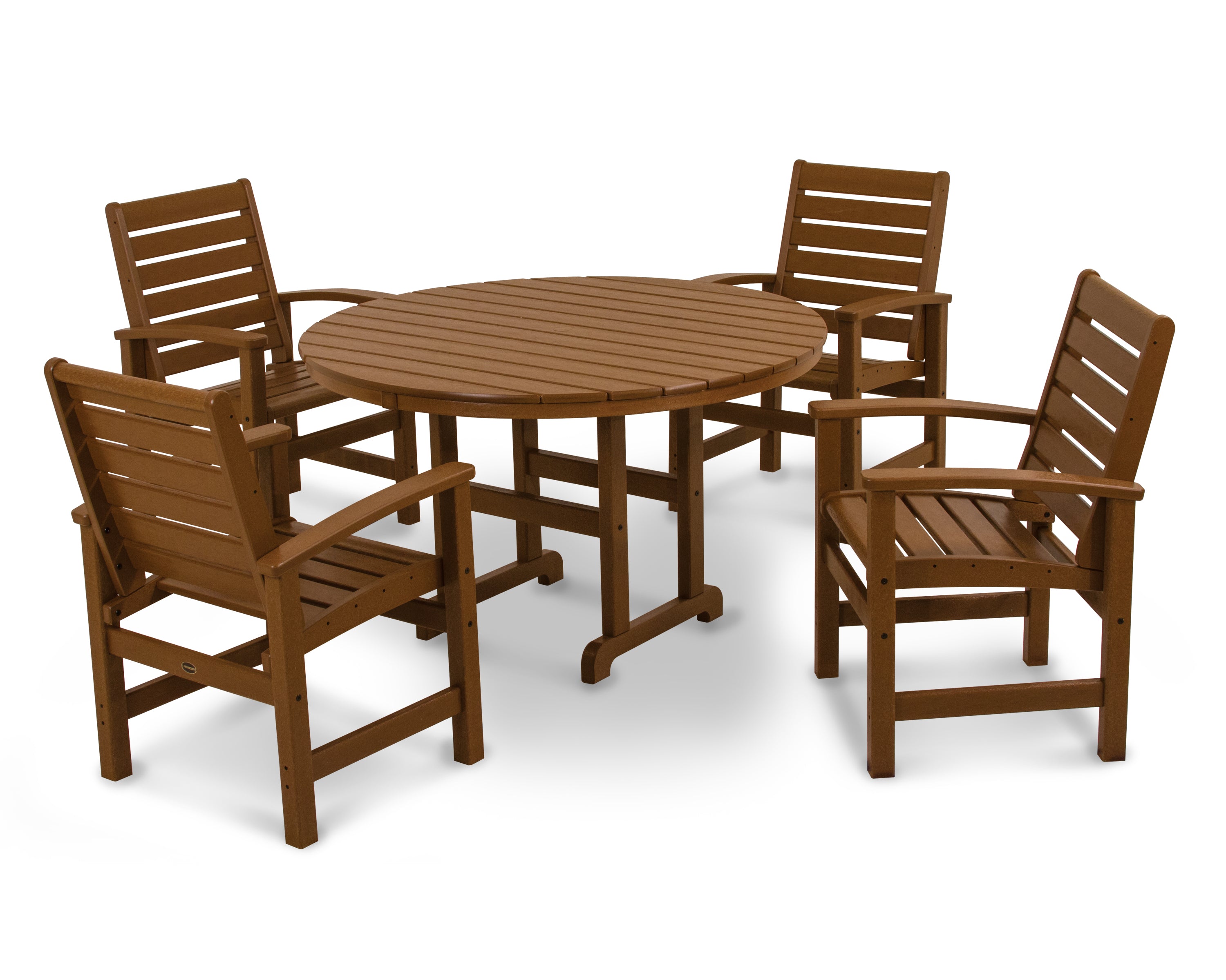 POLYWOOD Signature 5-Piece Round Farmhouse Dining Set - Outdoor Patio Furniture for Garden, Backyard, and Poolside Dining