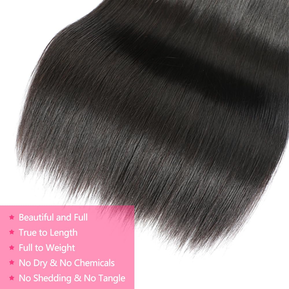10A Brazilian Straight Human Hair Bundles 100% Unprocessed Virgin Remy Hair - 3 Bundles (22/24/26 Inch) Natural Black for Weaving & Extensions | Perfect for Salon Styling, Daily Wear & Special Occasions