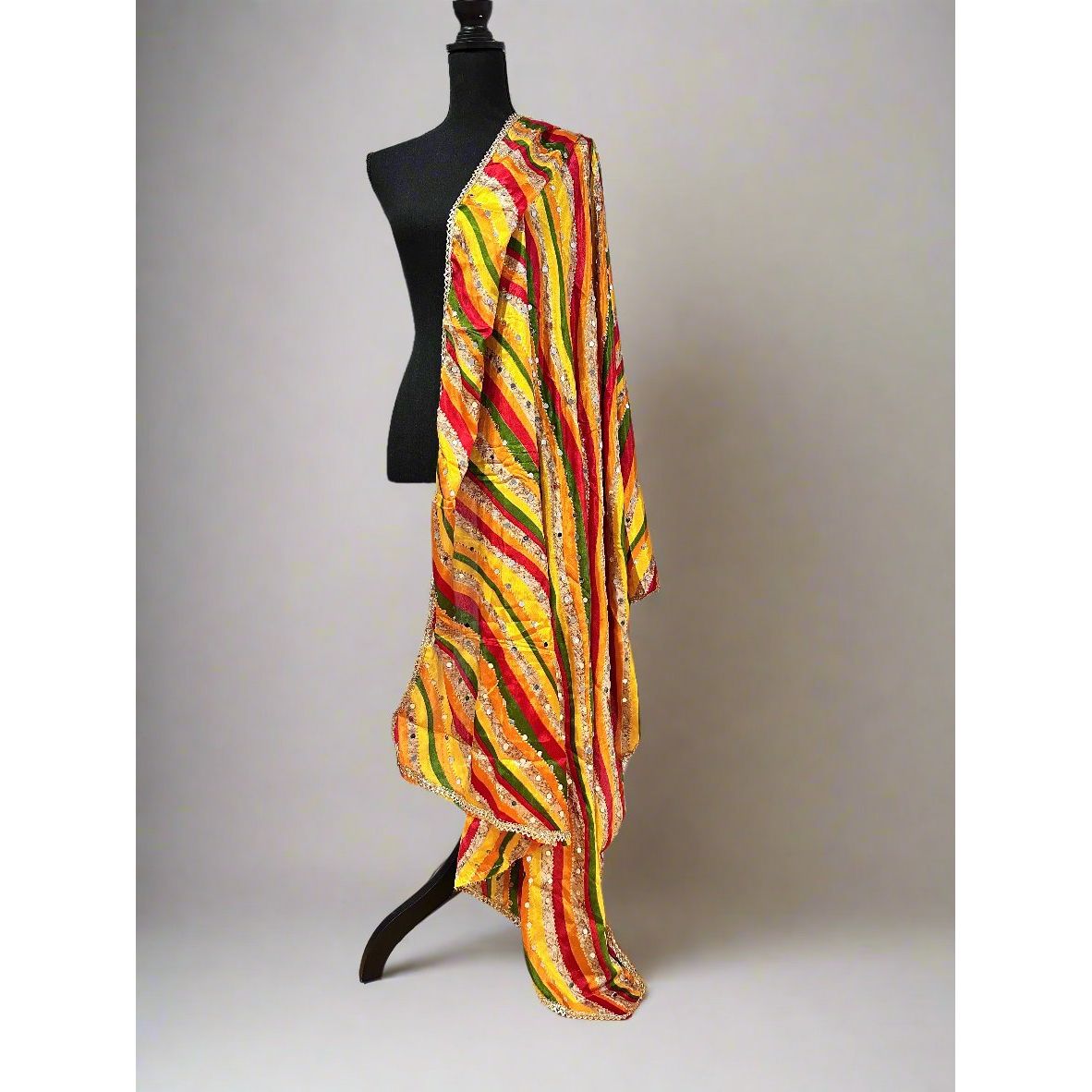 Phulkari Style Multicolor Dupatta - Handmade Embroidered Scarf for Women - Perfect for Weddings, Parties & Cultural Events