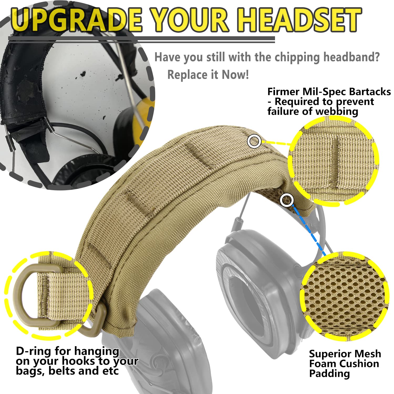 PROHEAR HC01 Tactical Advanced Earmuff Cover - Modular Replacement for 3M WorkTunes, Peltor, Howard Leight, Impact & Walker Razor Headsets (Desert Camo) - Perfect for Shooting Range, Construction & Outdoor Work Protection