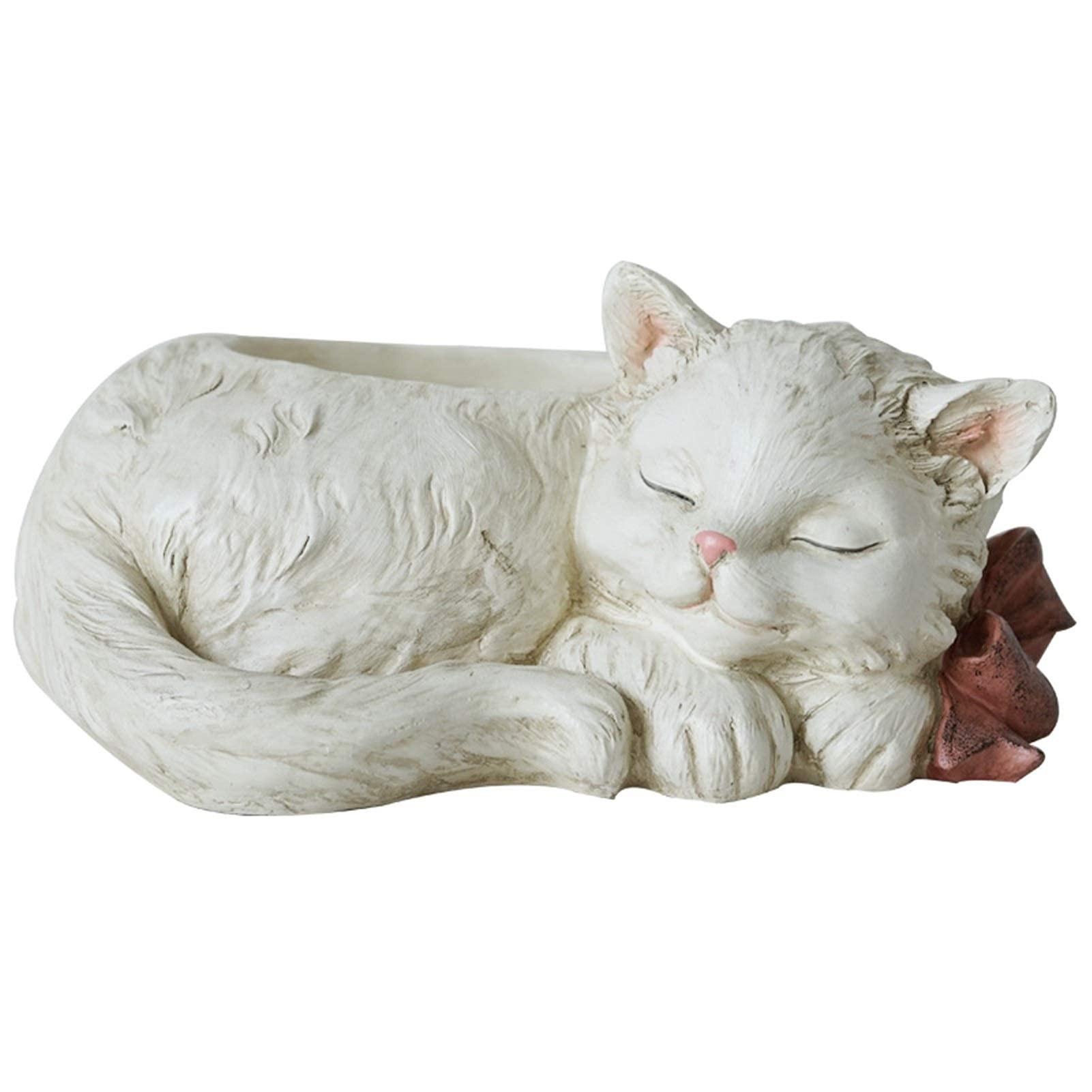 Cute White Kitten Resin Flower Pot - Decorative Garden Planter for Succulents, Flowers & Home Decor | Perfect for Indoor Plants, Outdoor Gardening & Landscape Decoration